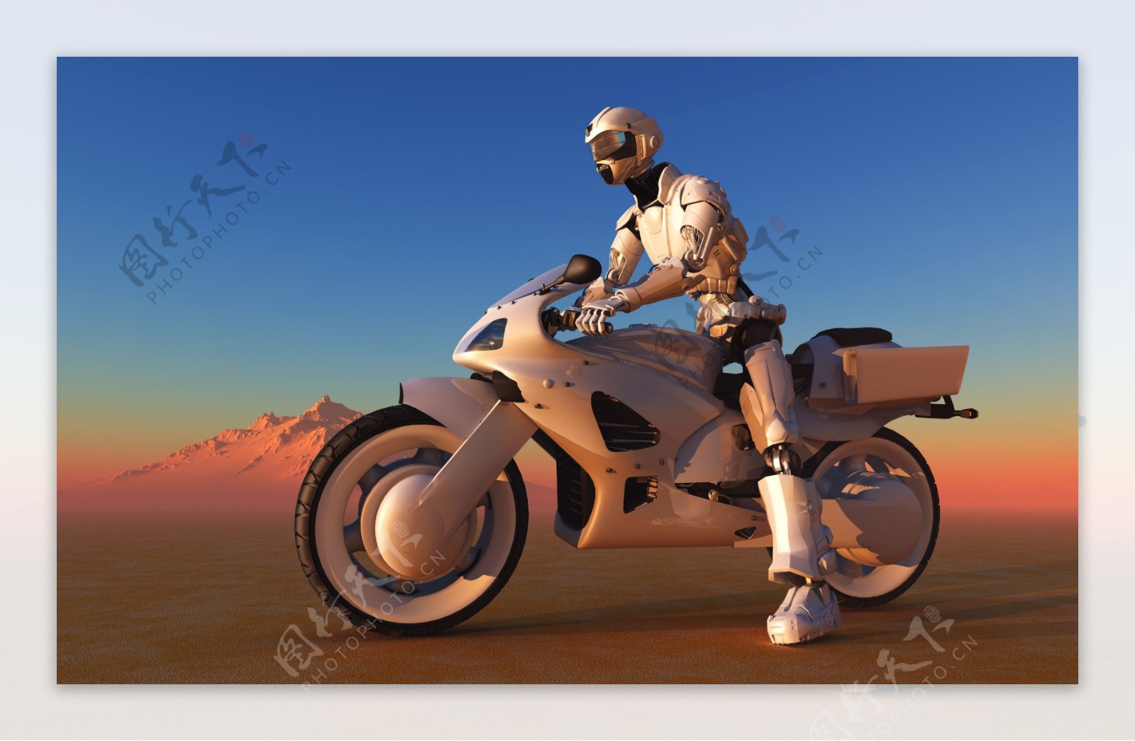 骑摩托车的3D机器人图片