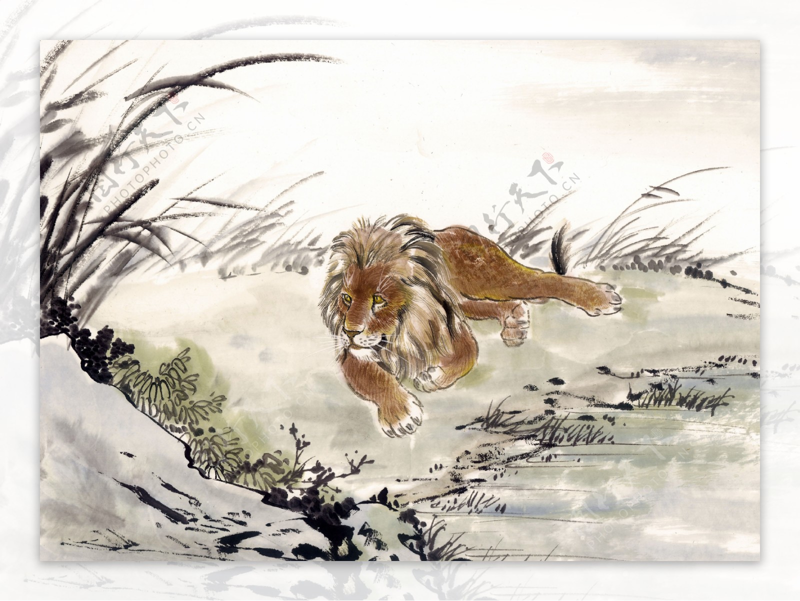 狮子写意动物画国画0008
