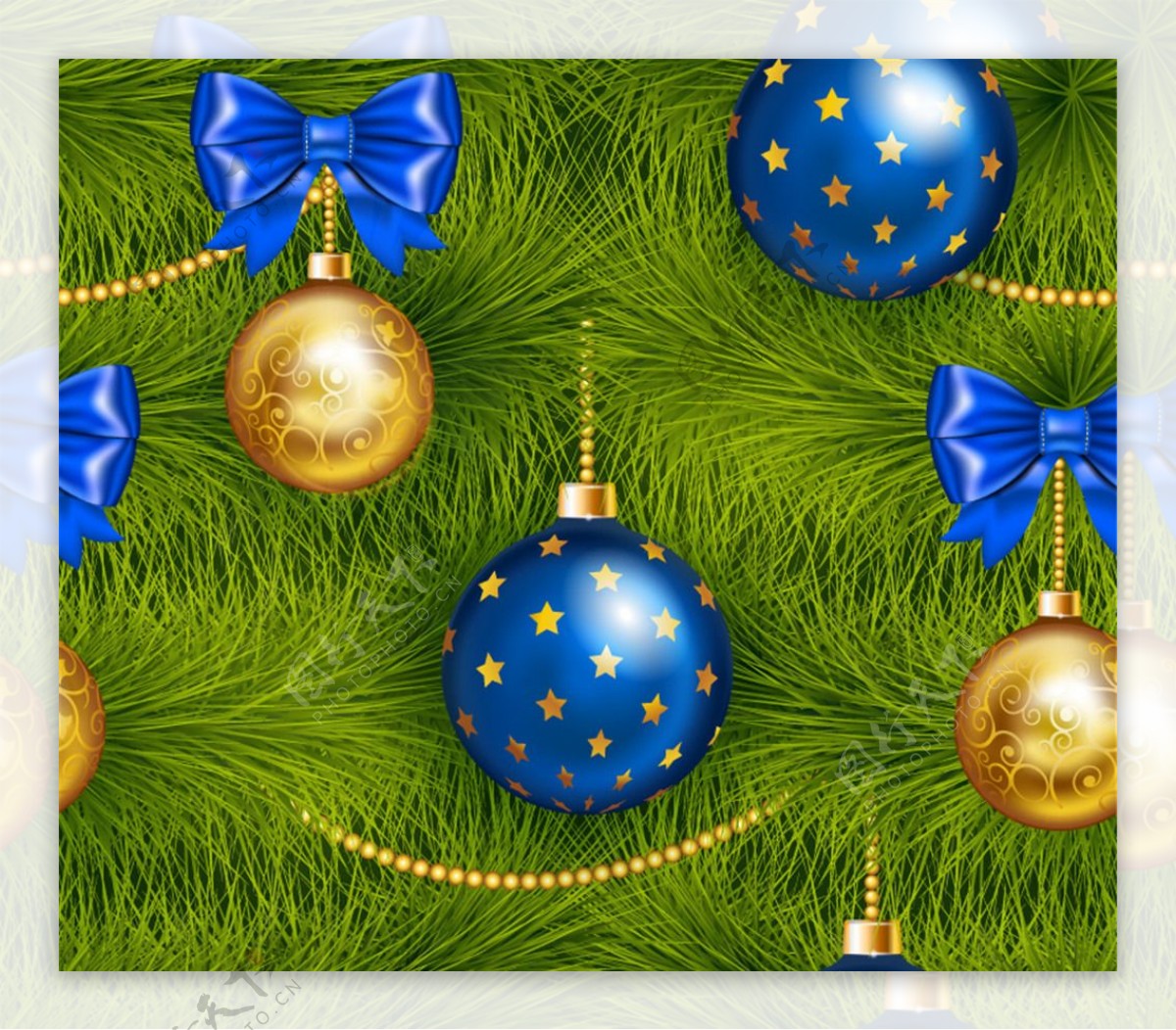 精美松树蓝色圣诞球矢量素材
