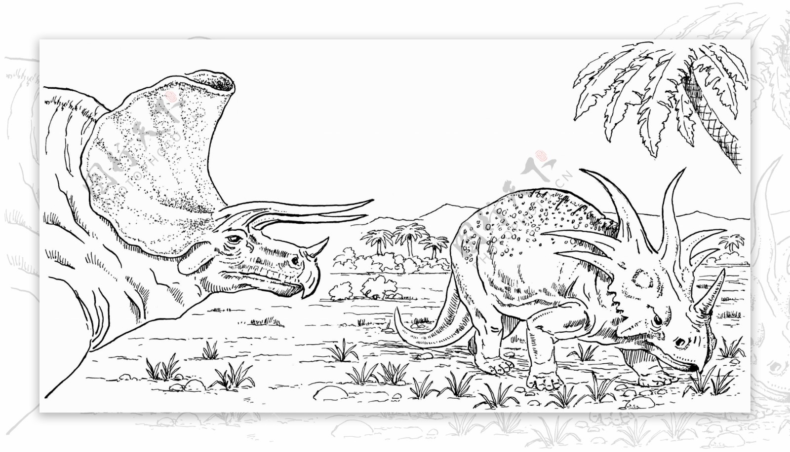 远古时代的动物恐龙手绘画动物素描图片素材-编号27095045-图行天下
