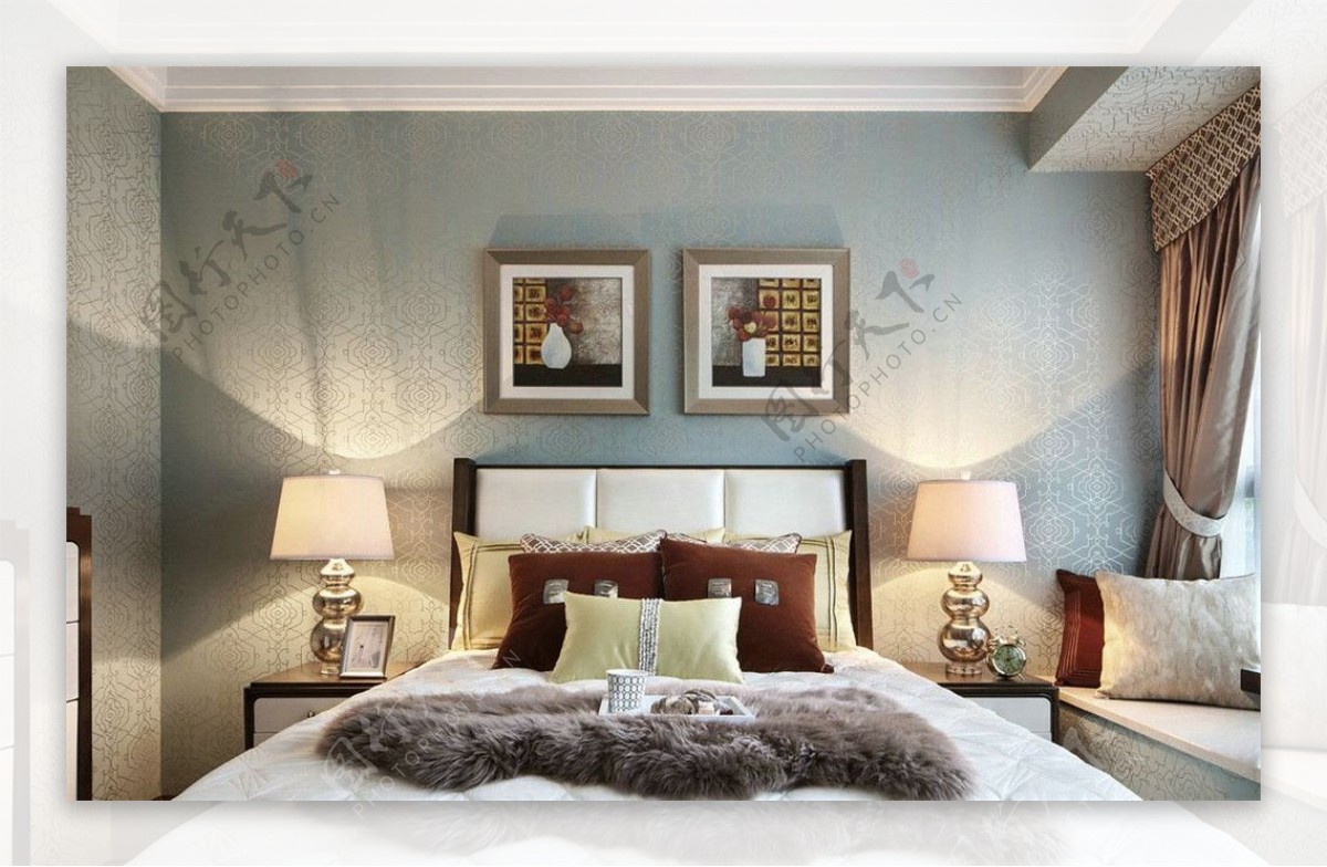 现代时尚卧室大床背景墙设计图