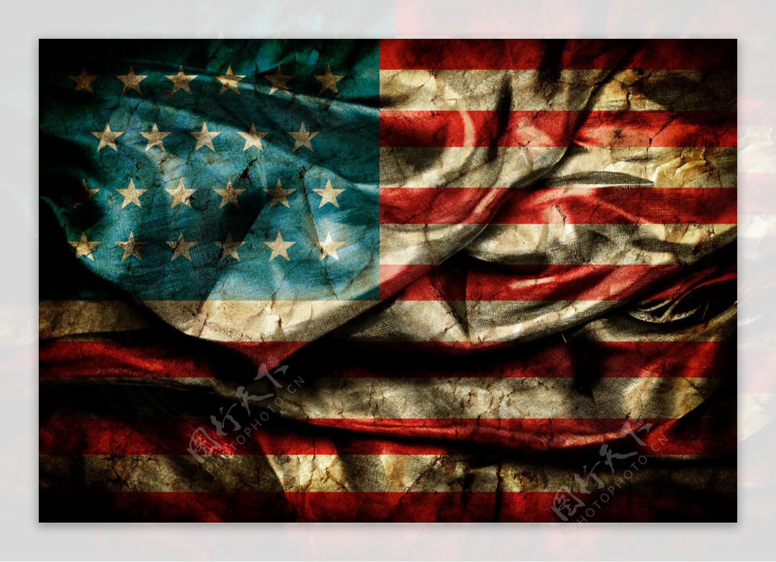 美国国旗褶皱背景图片