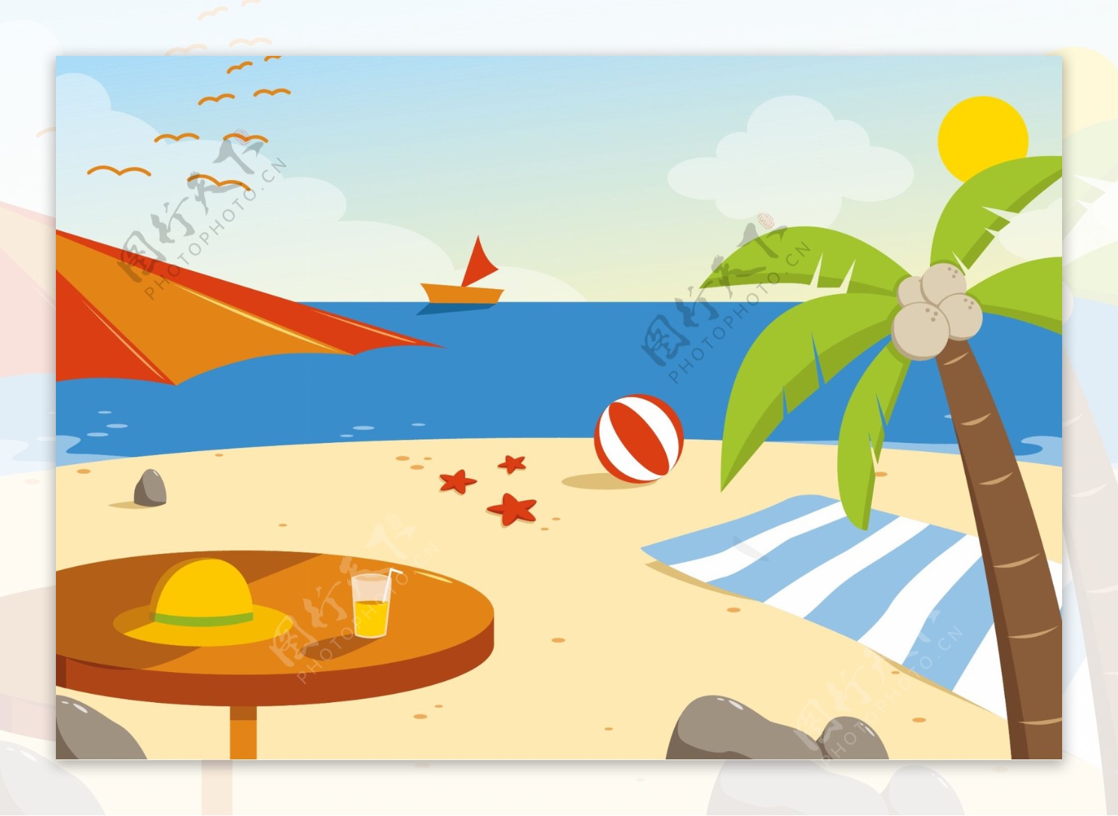免费夏季海滩矢量插画