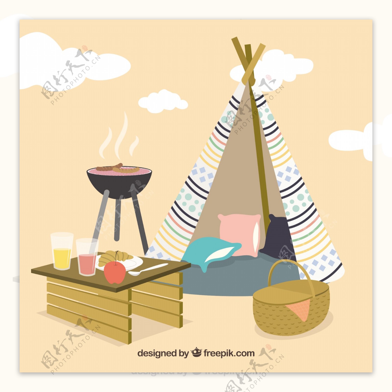 野餐和烧烤用帐篷背景