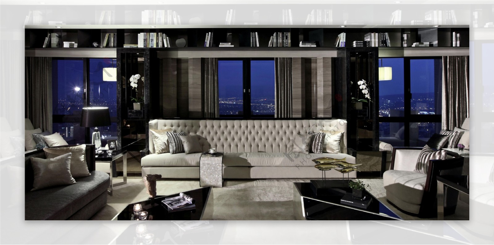 新中式简约客厅沙发落地窗设计图