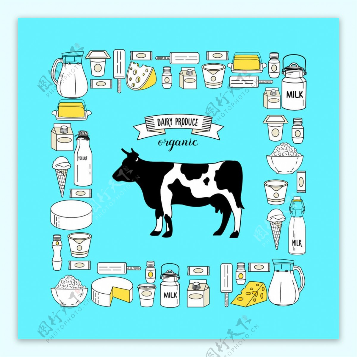 卡通奶牛背景边框图片