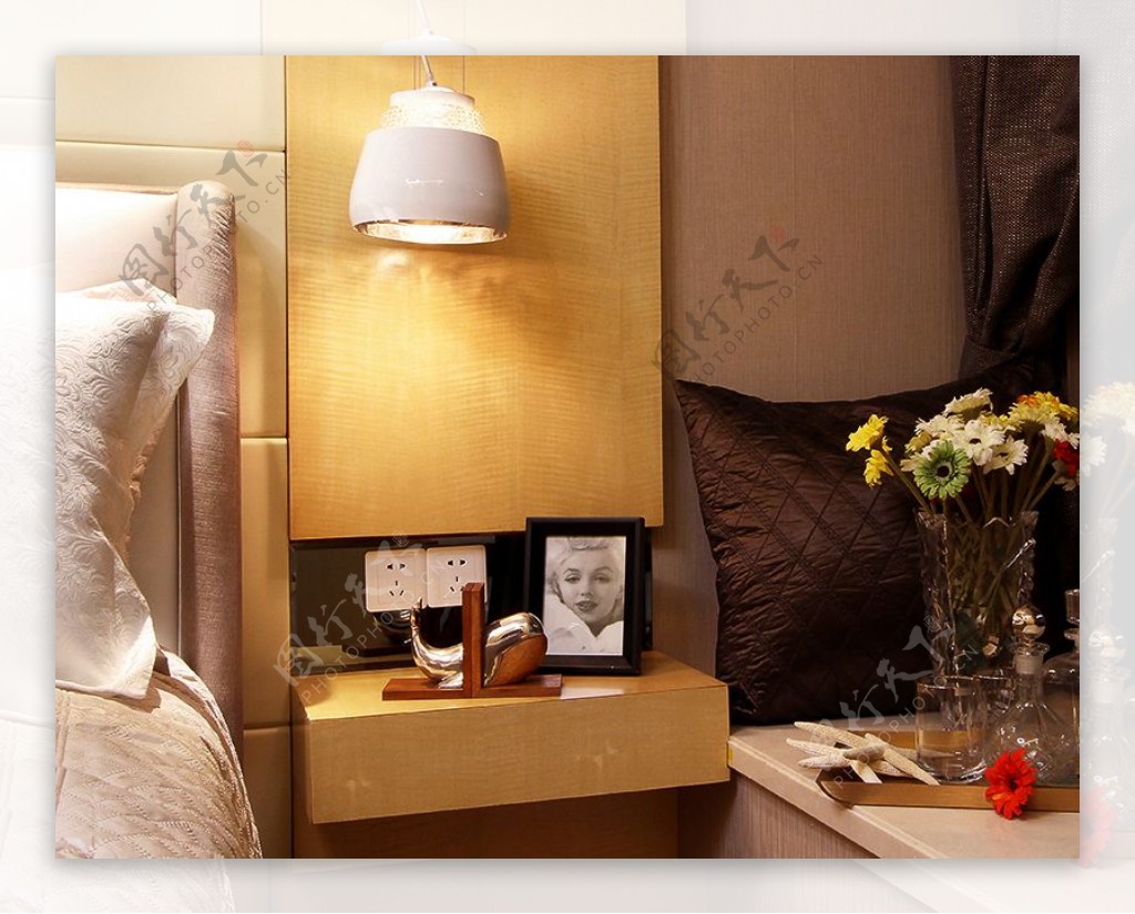 欧式卧室绿色床头柜装修效果图图片素材-编号29470864-图行天下