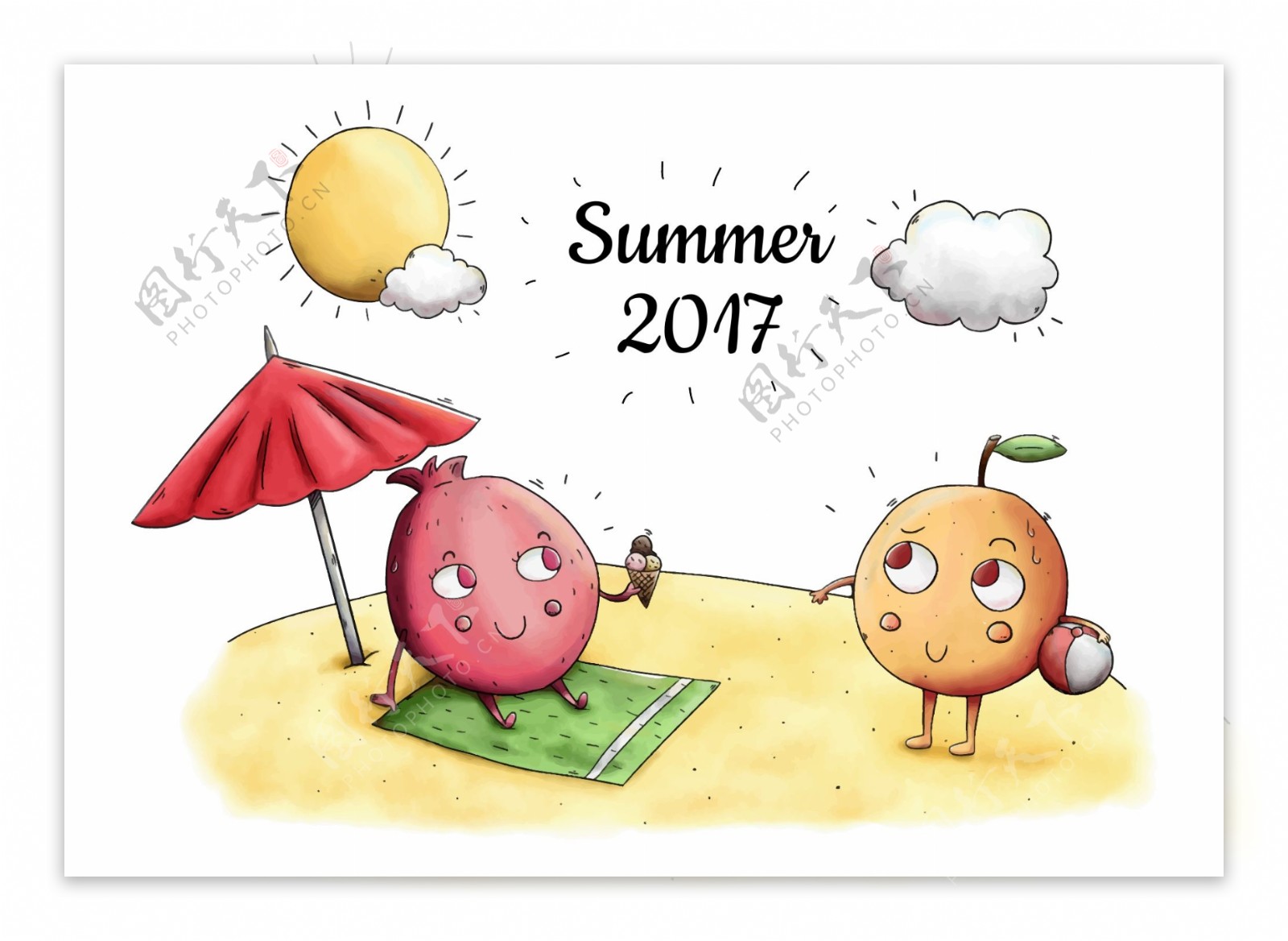 手绘可爱夏季水果插画