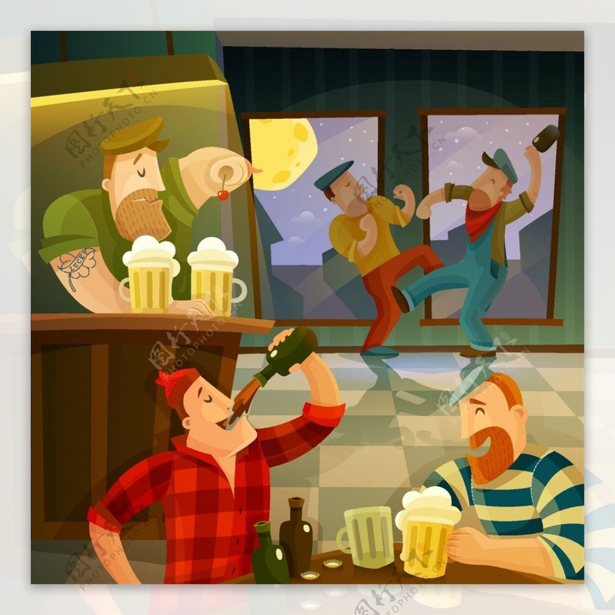 喝啤酒的卡通男人图片