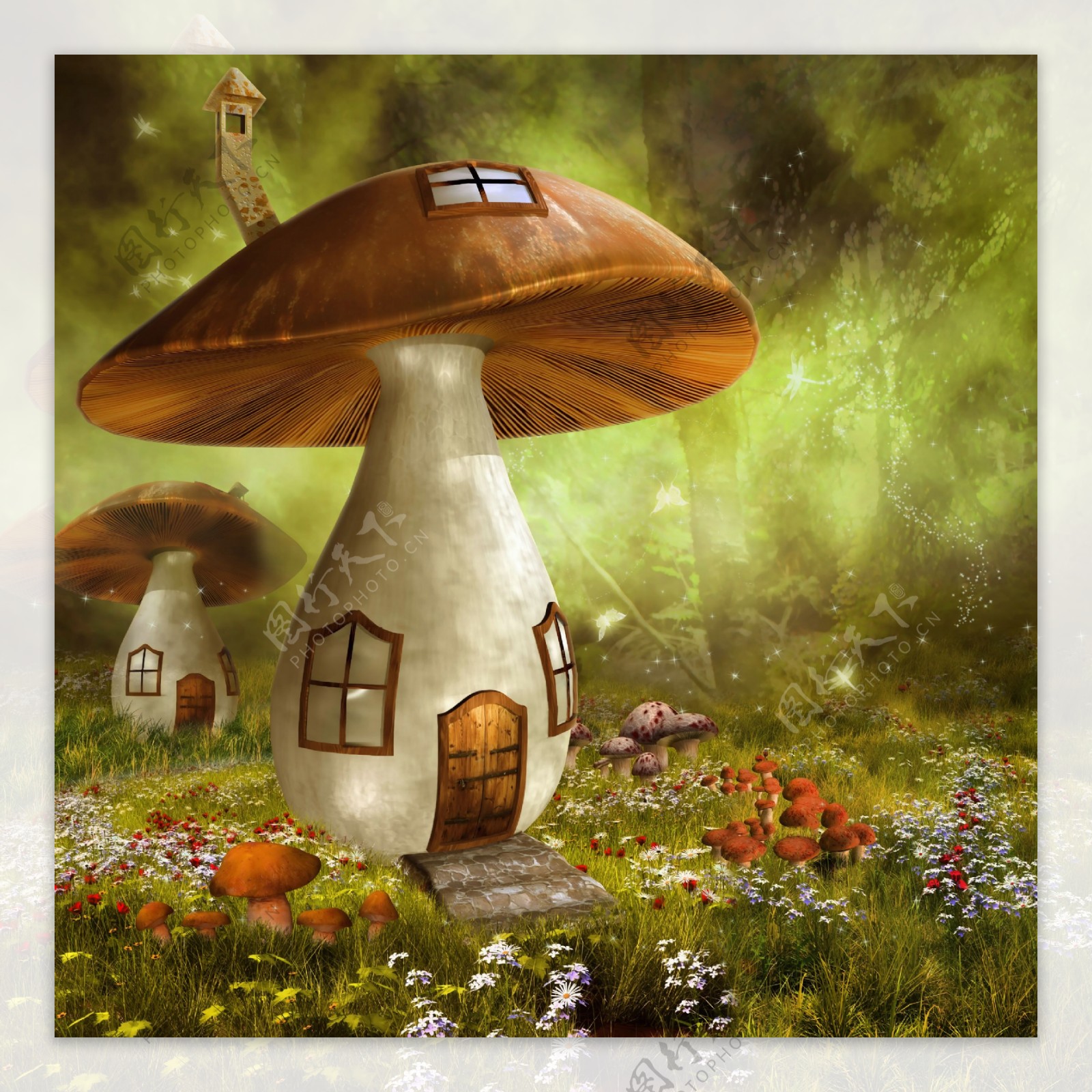 高清童话蘑菇图案背景jpg素材