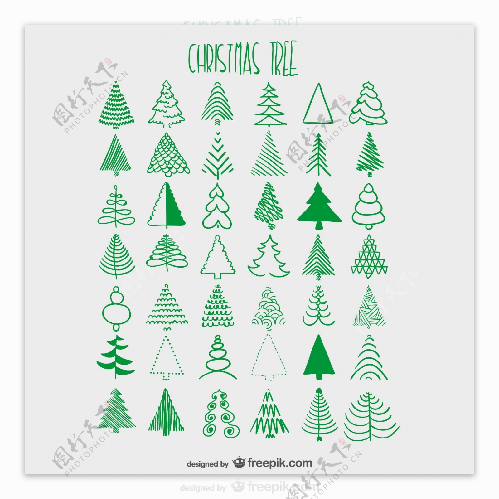 42款绿色手绘圣诞树矢量素材