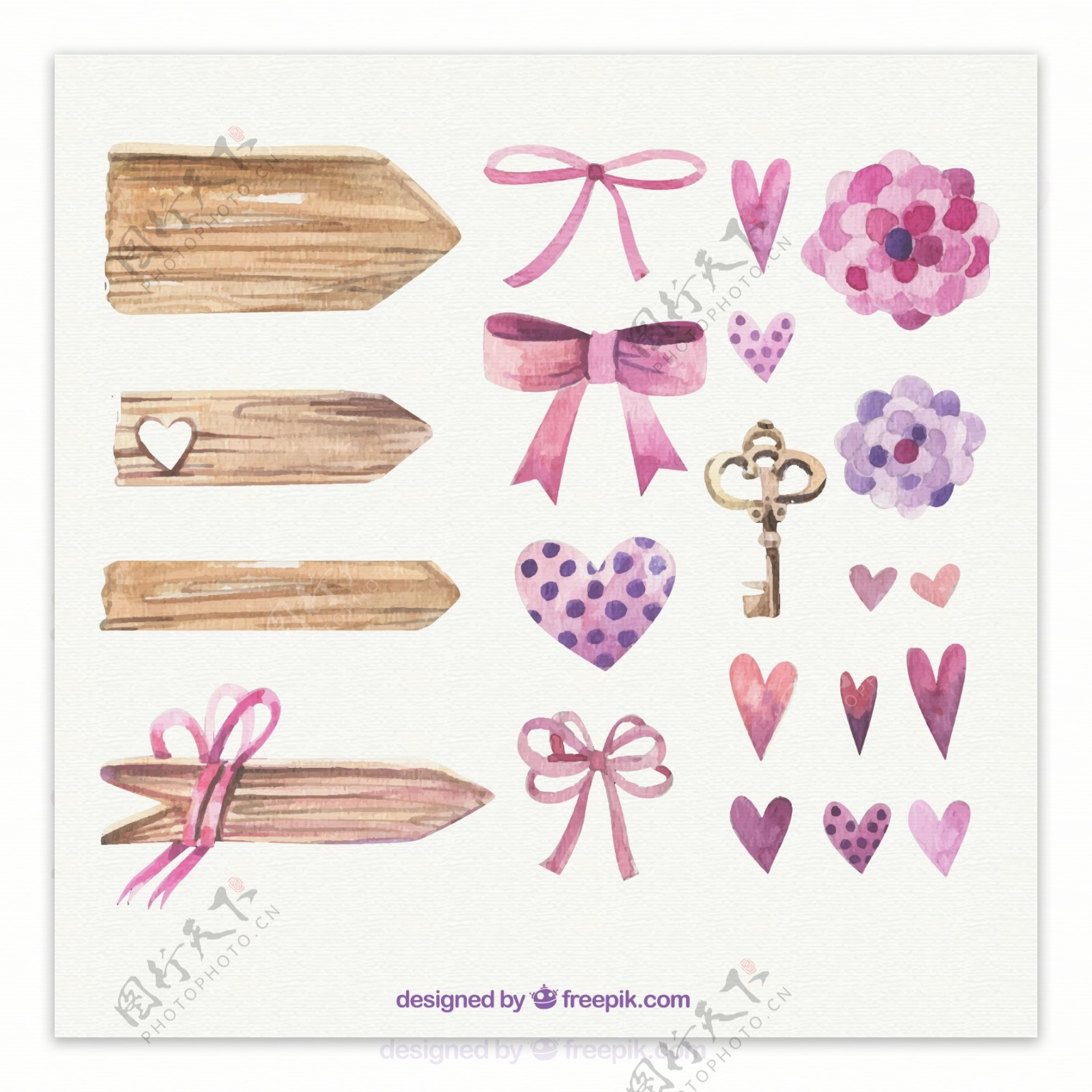 21款水彩蝴蝶结和木牌装饰元素矢量素材