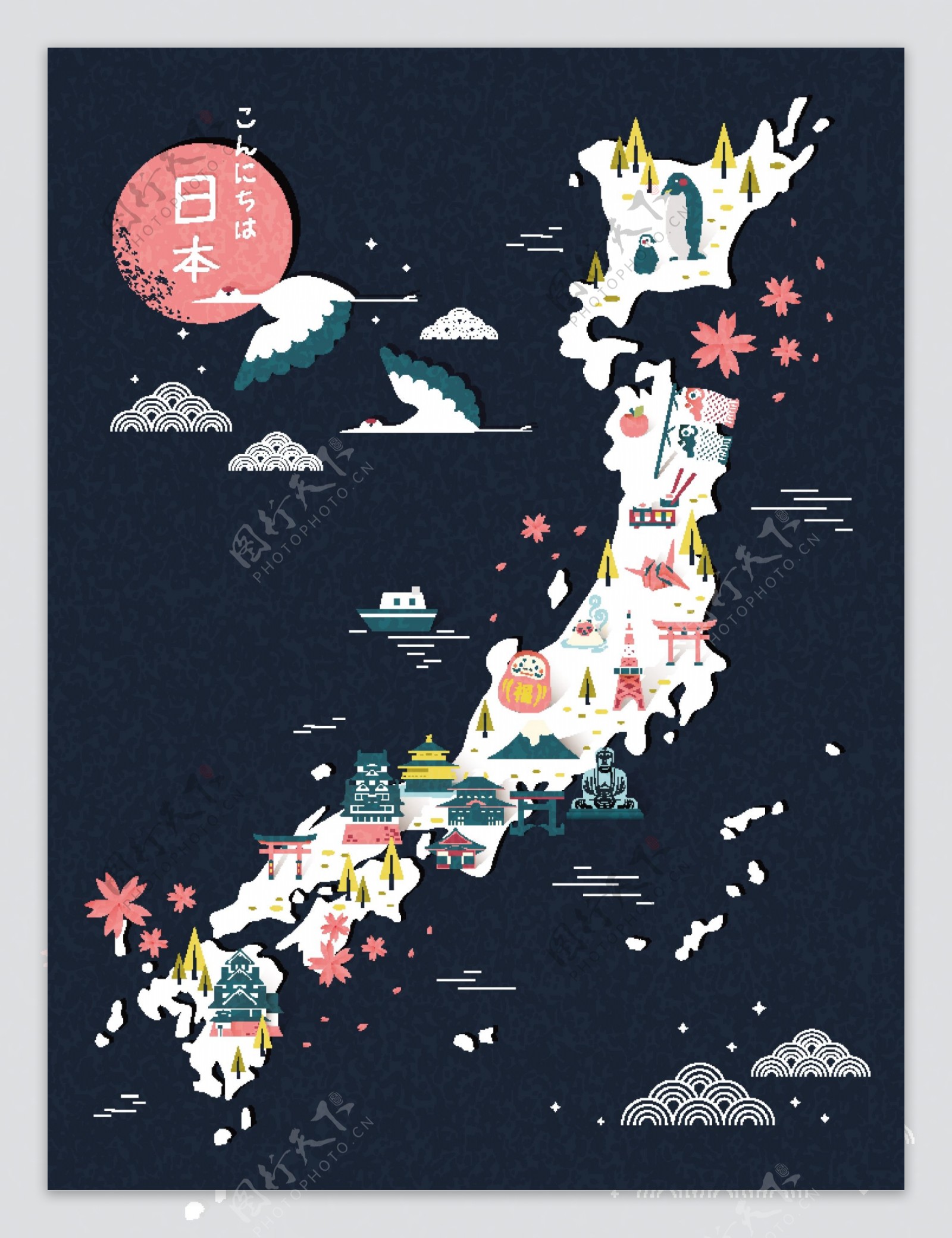 日本度假旅游创意矢量素材