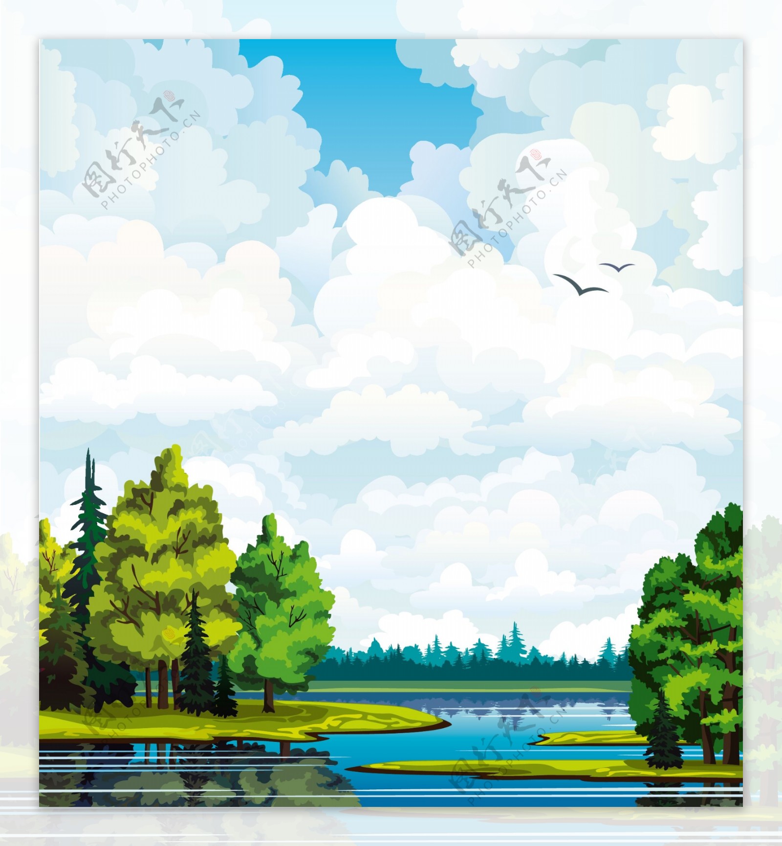 树木湖水蓝天风景