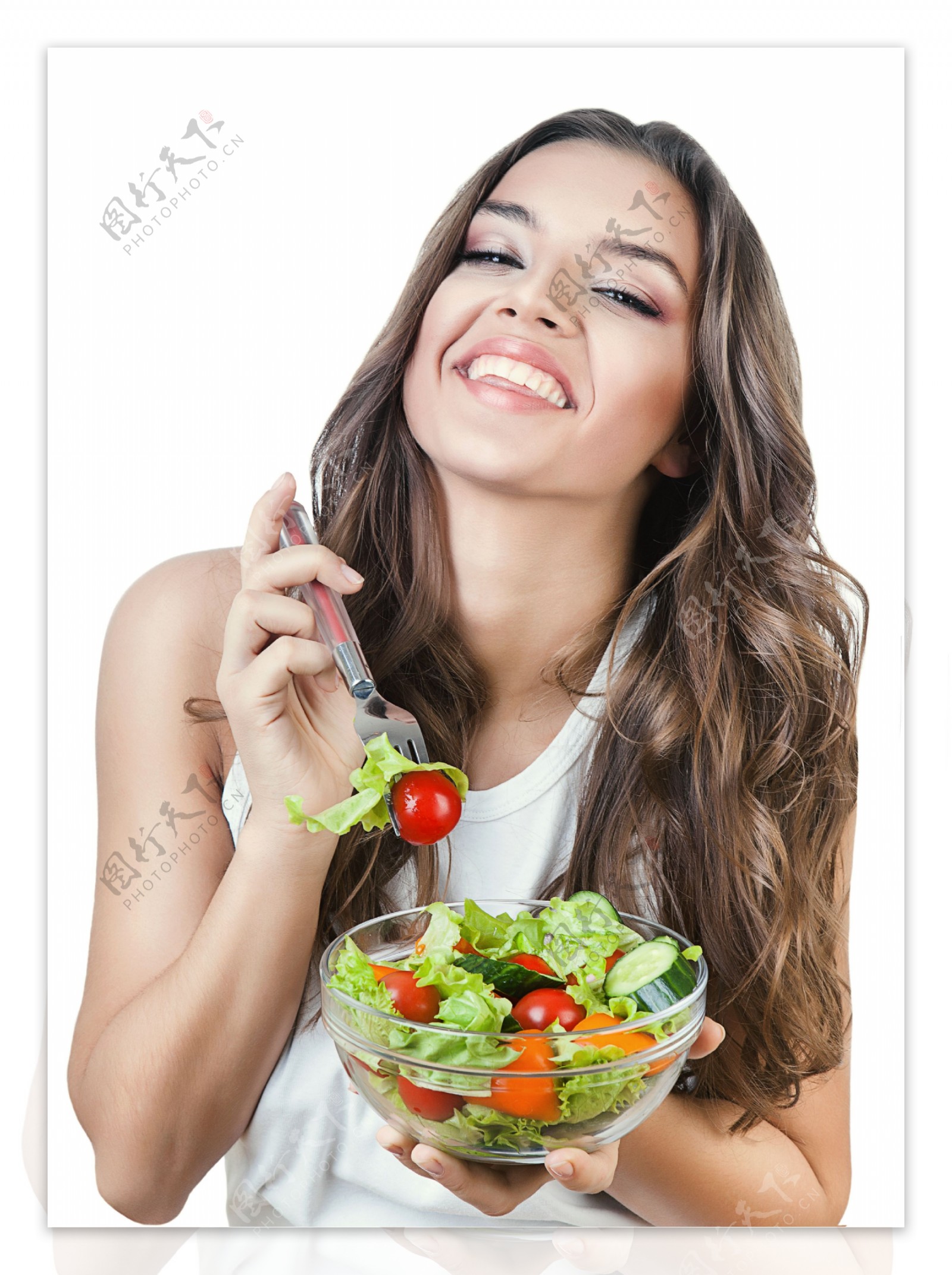 端着蔬菜沙拉的女人图片