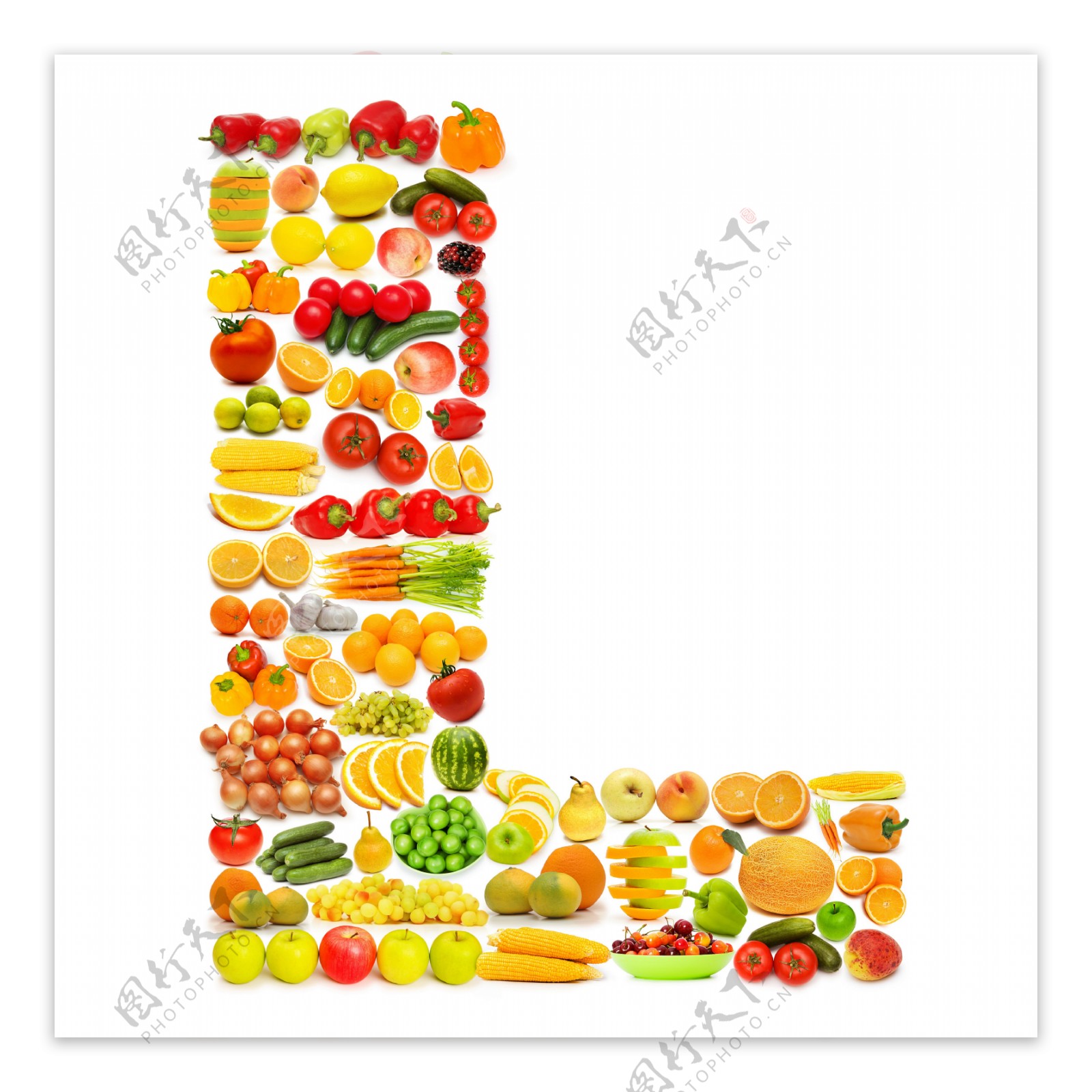蔬菜水果组成的字母L图片