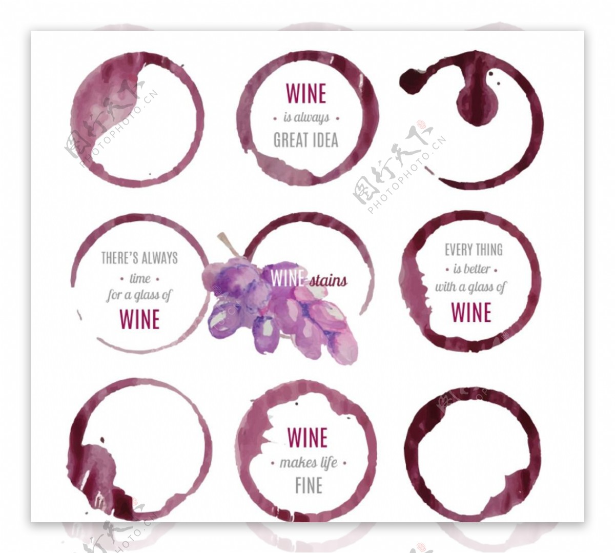 紫色水彩葡萄酒标签