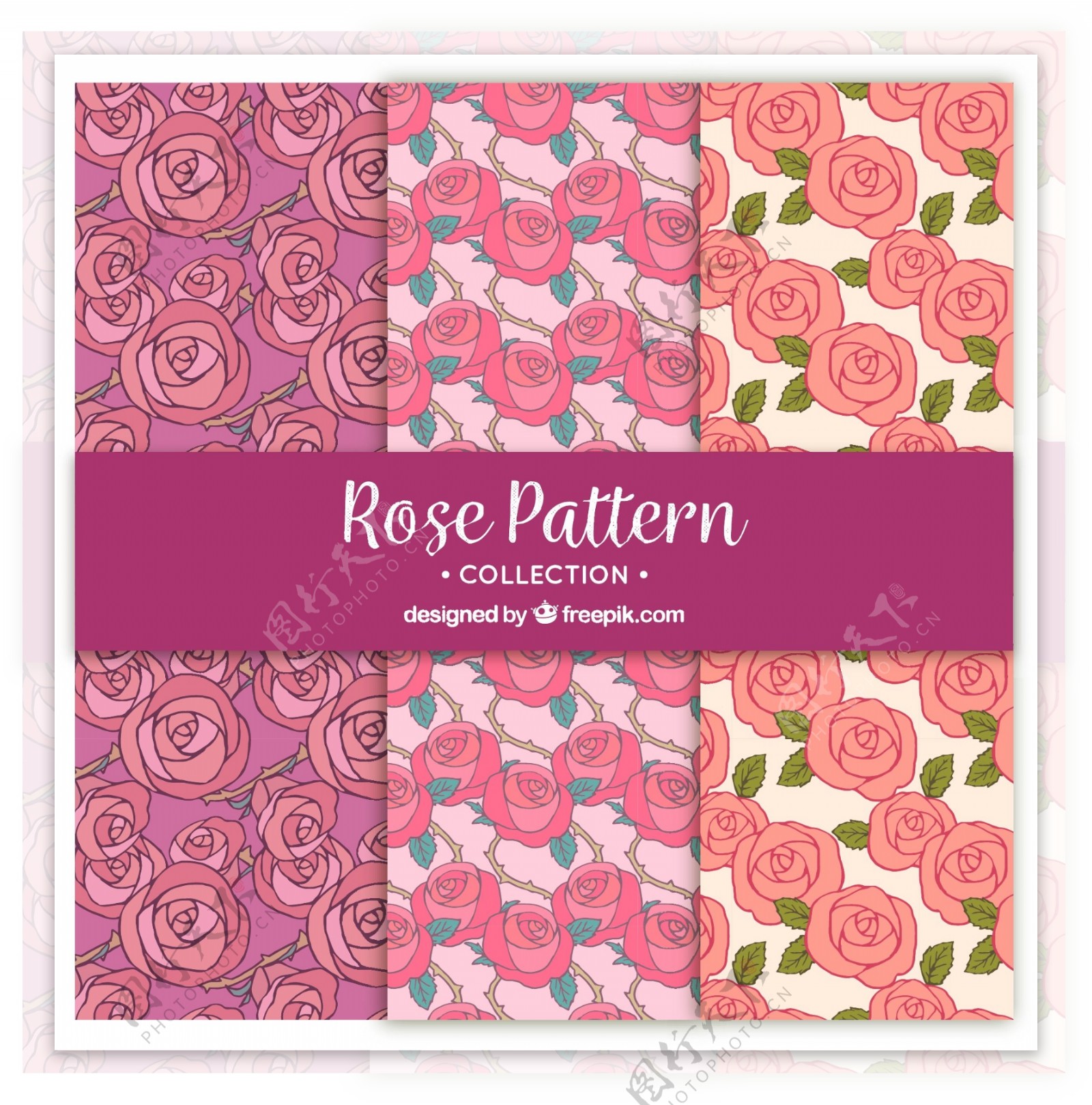 三个粉红色玫瑰装饰图案矢量素材