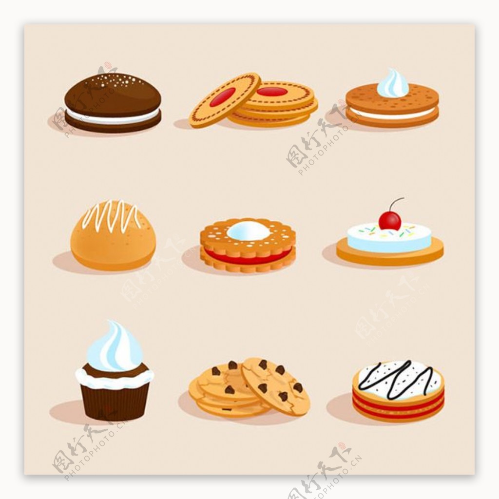 蛋糕饼干甜甜圈矢量素材下载
