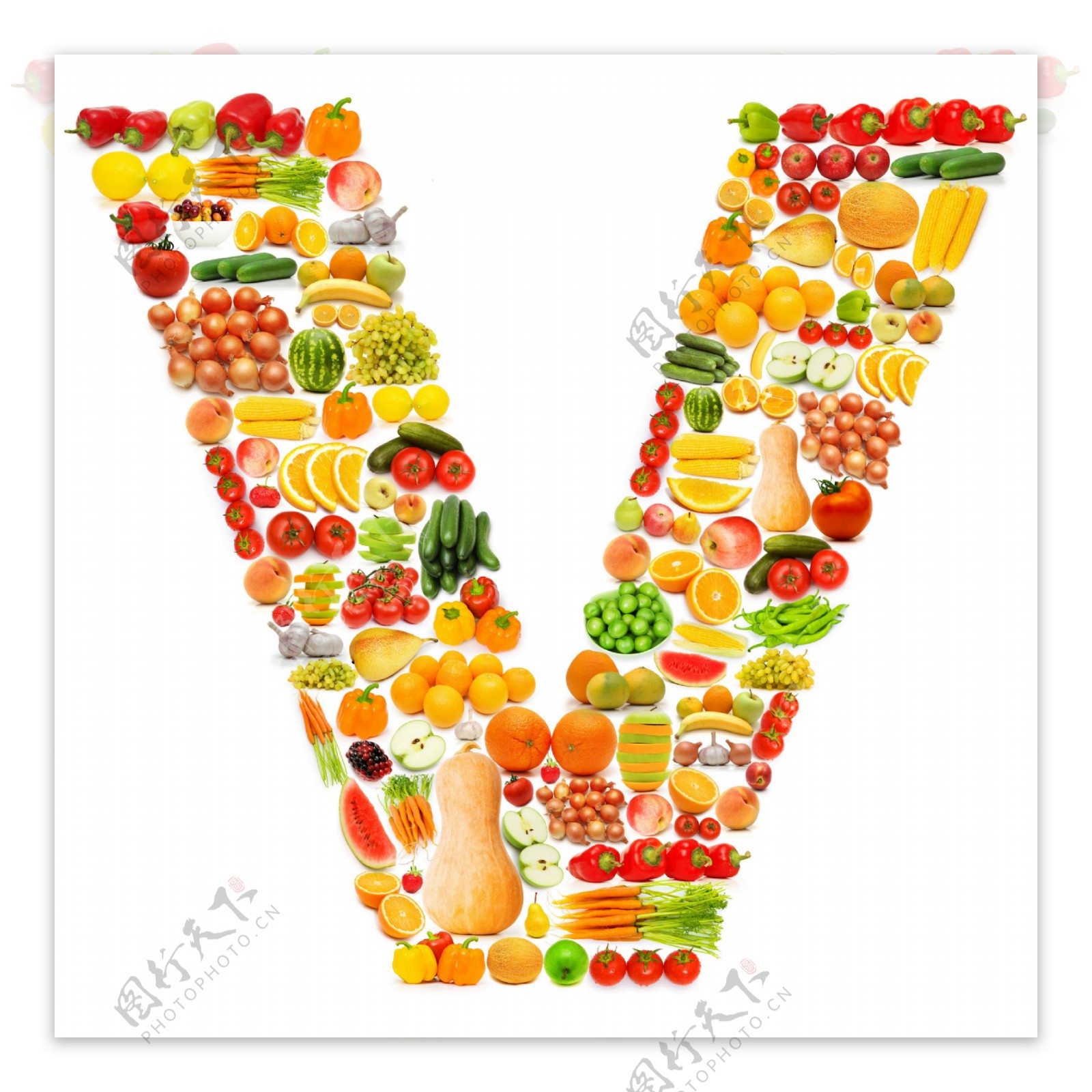 蔬菜水果组成的字母V图片