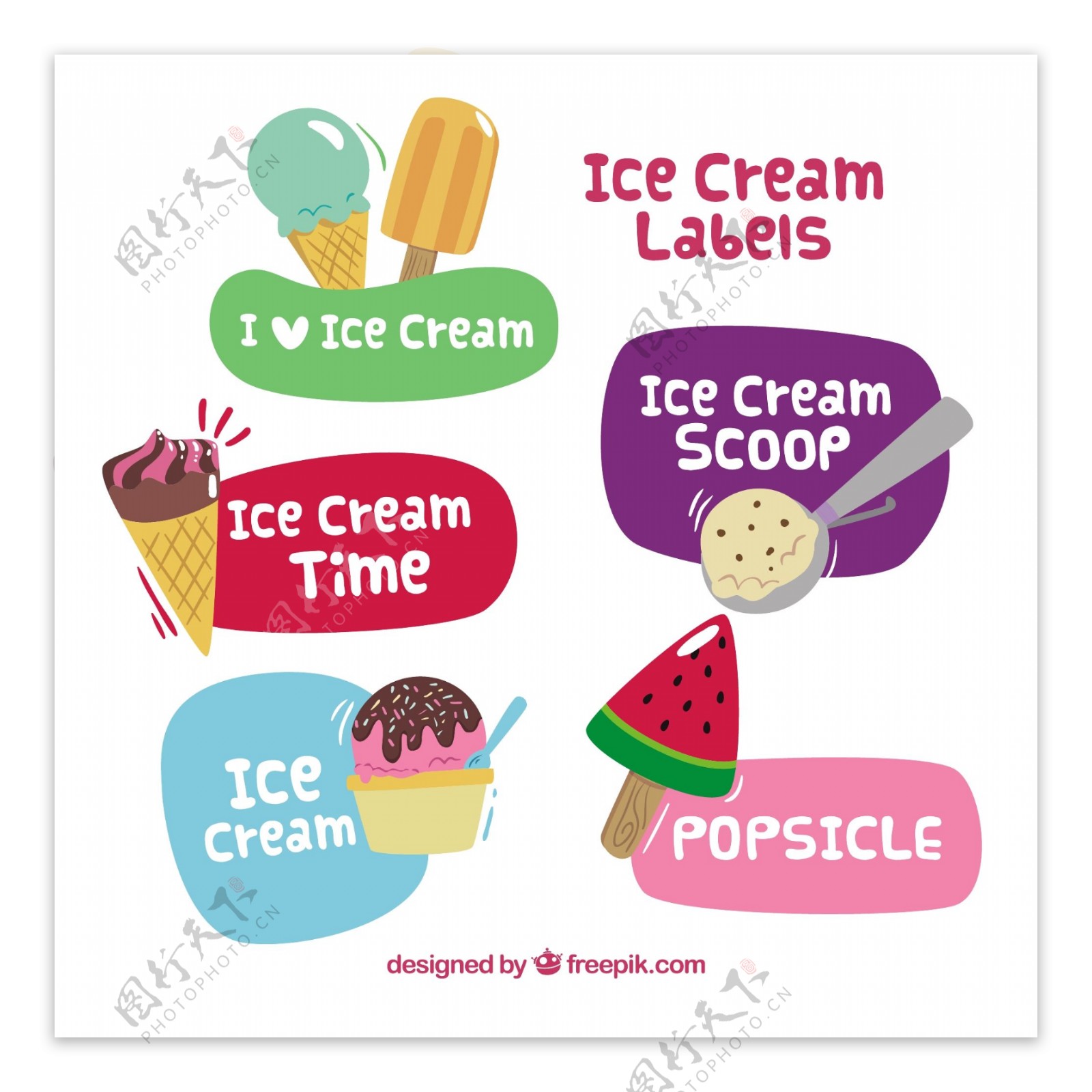 漂亮彩色冰激凌冰淇淋雪糕贴纸标签