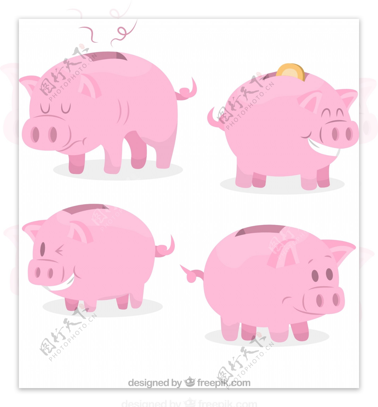 4款粉色猪存钱罐矢量素材