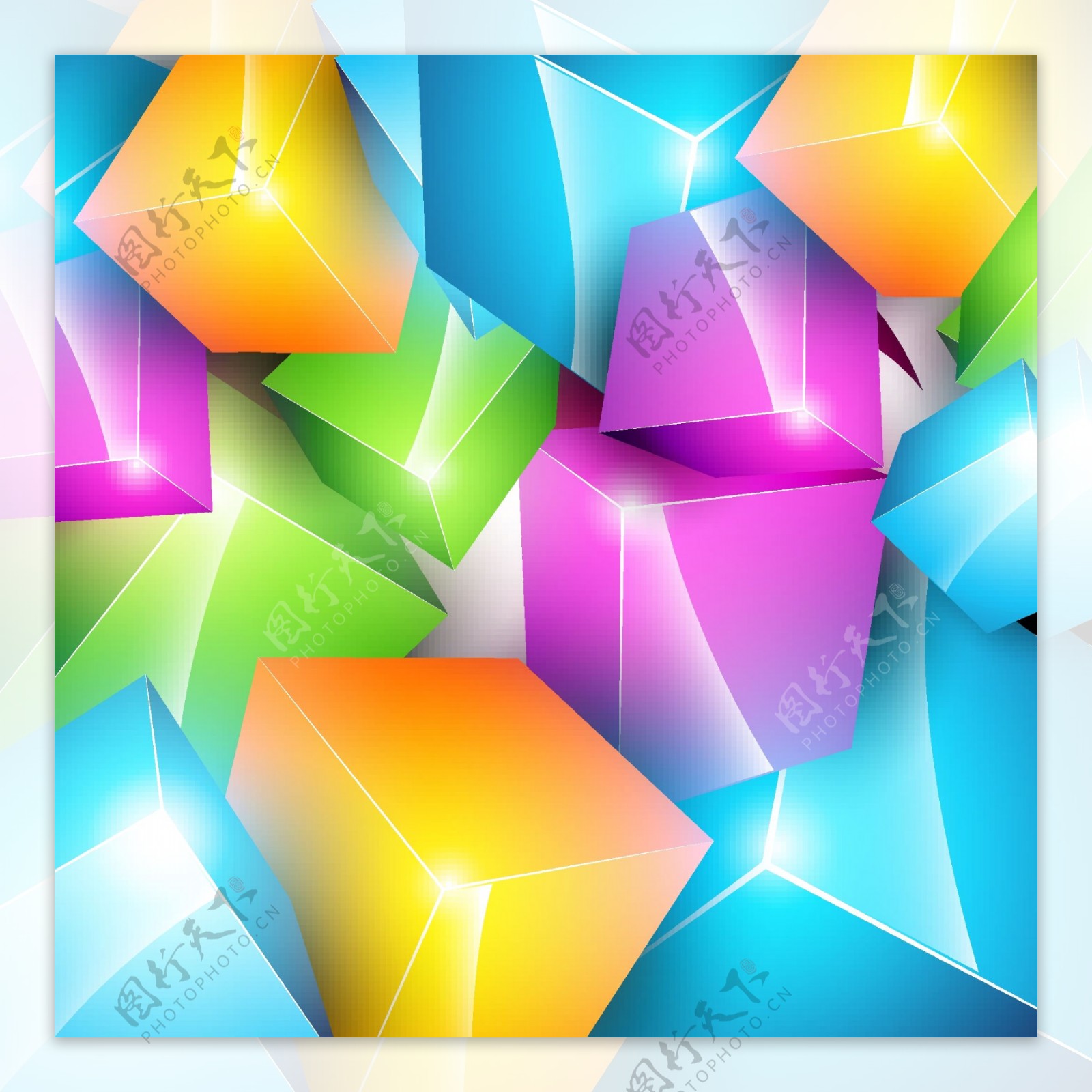 彩色结晶三维立方体背景