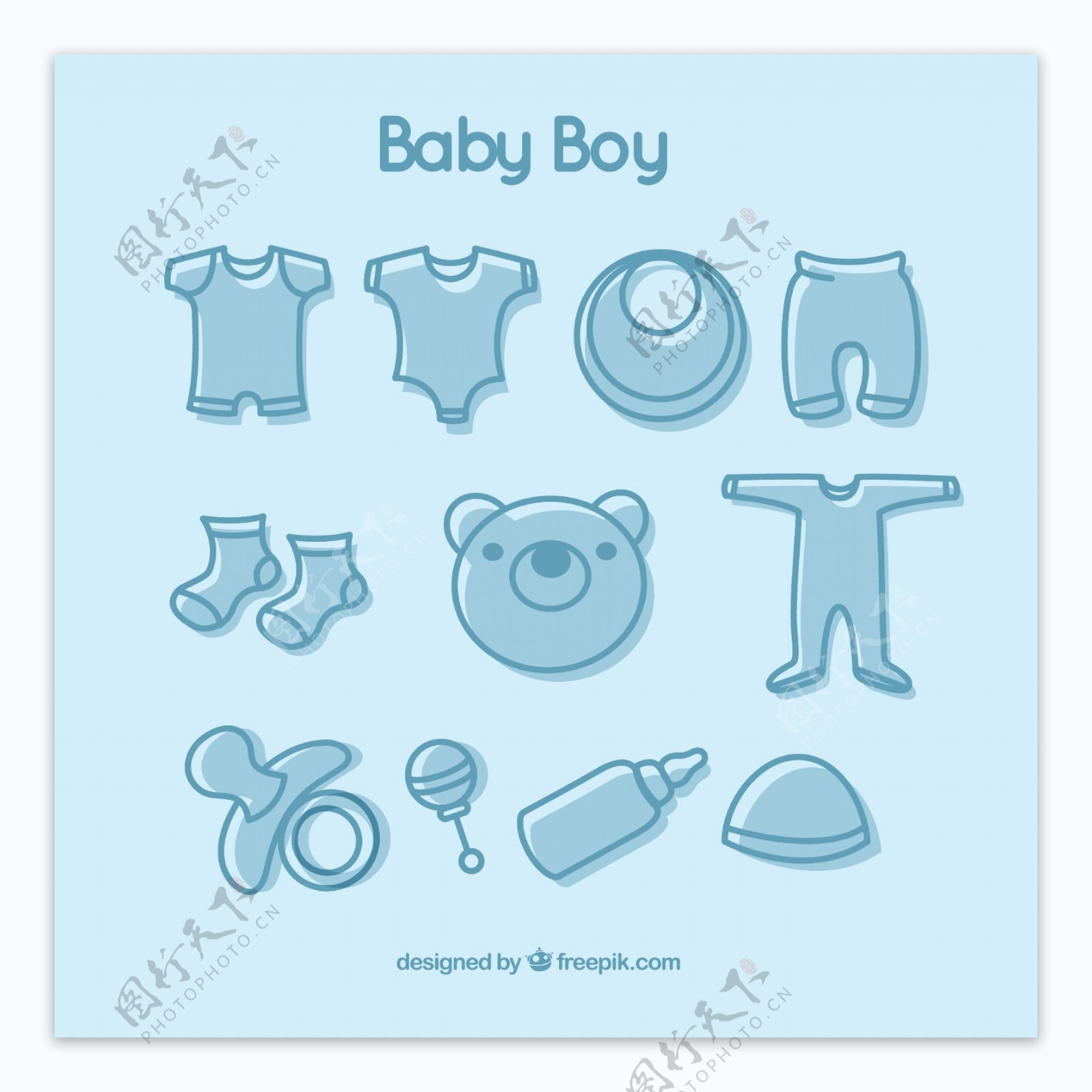 11款蓝色男婴用品图标矢量素材