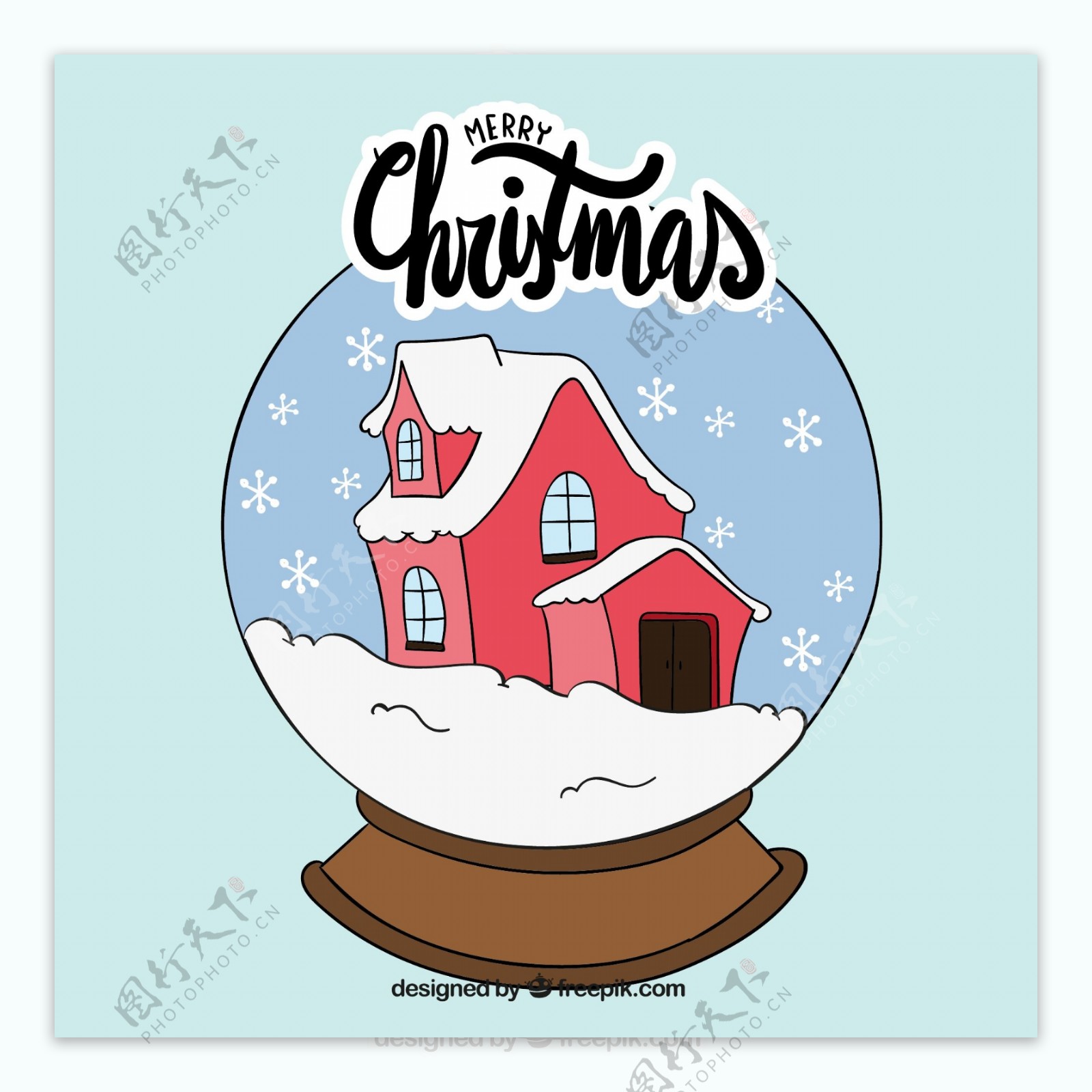手绘可爱的雪的房子雪球背景