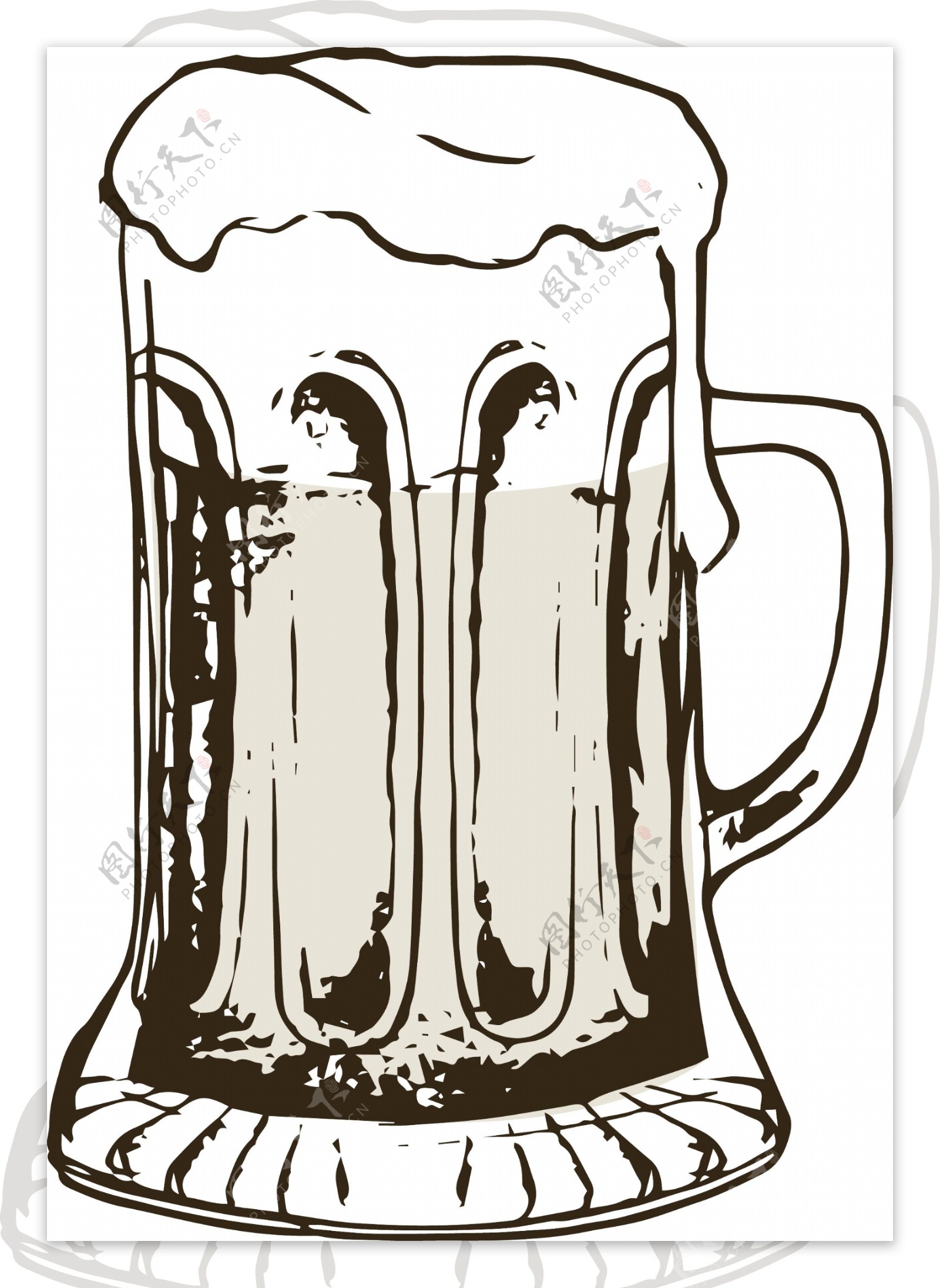 矢量卡通线稿美食啤酒杯菜单商业创意元素