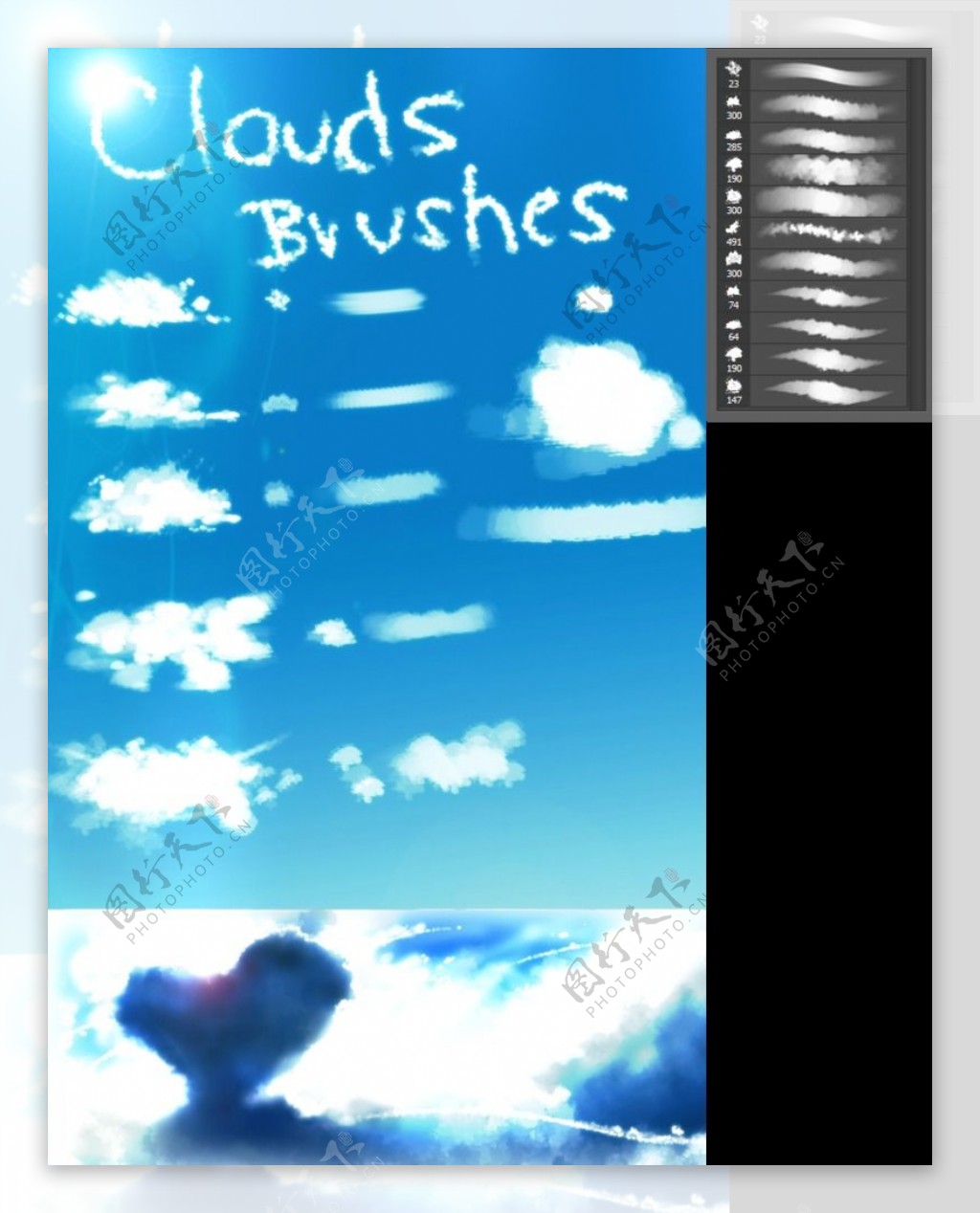 CG模拟自由绘画式天空白云云彩笔触photoshop笔刷下载
