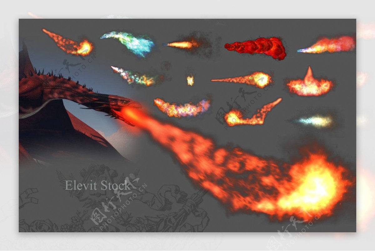 15种火龙喷射火焰效果Photoshop笔刷下载PNG图片素材