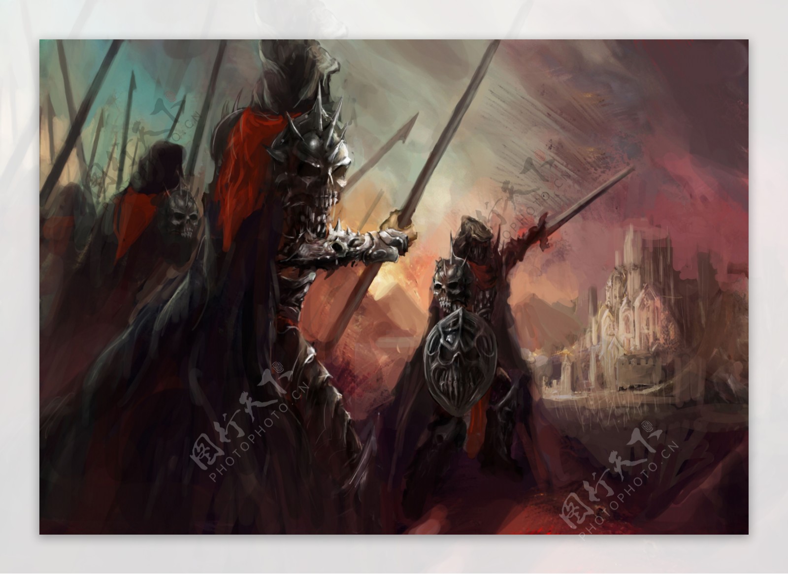 战场上的古代欧洲士兵油画图片