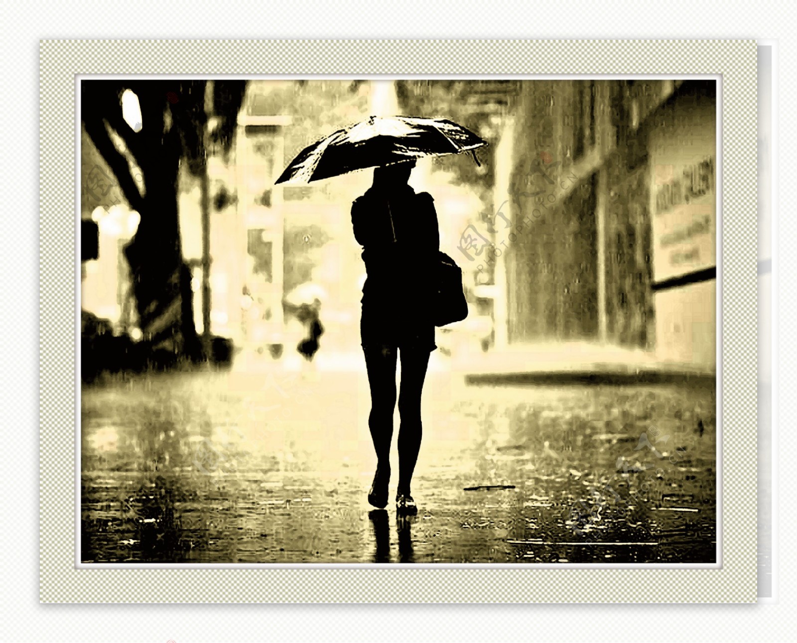 雨中行走的人物图片