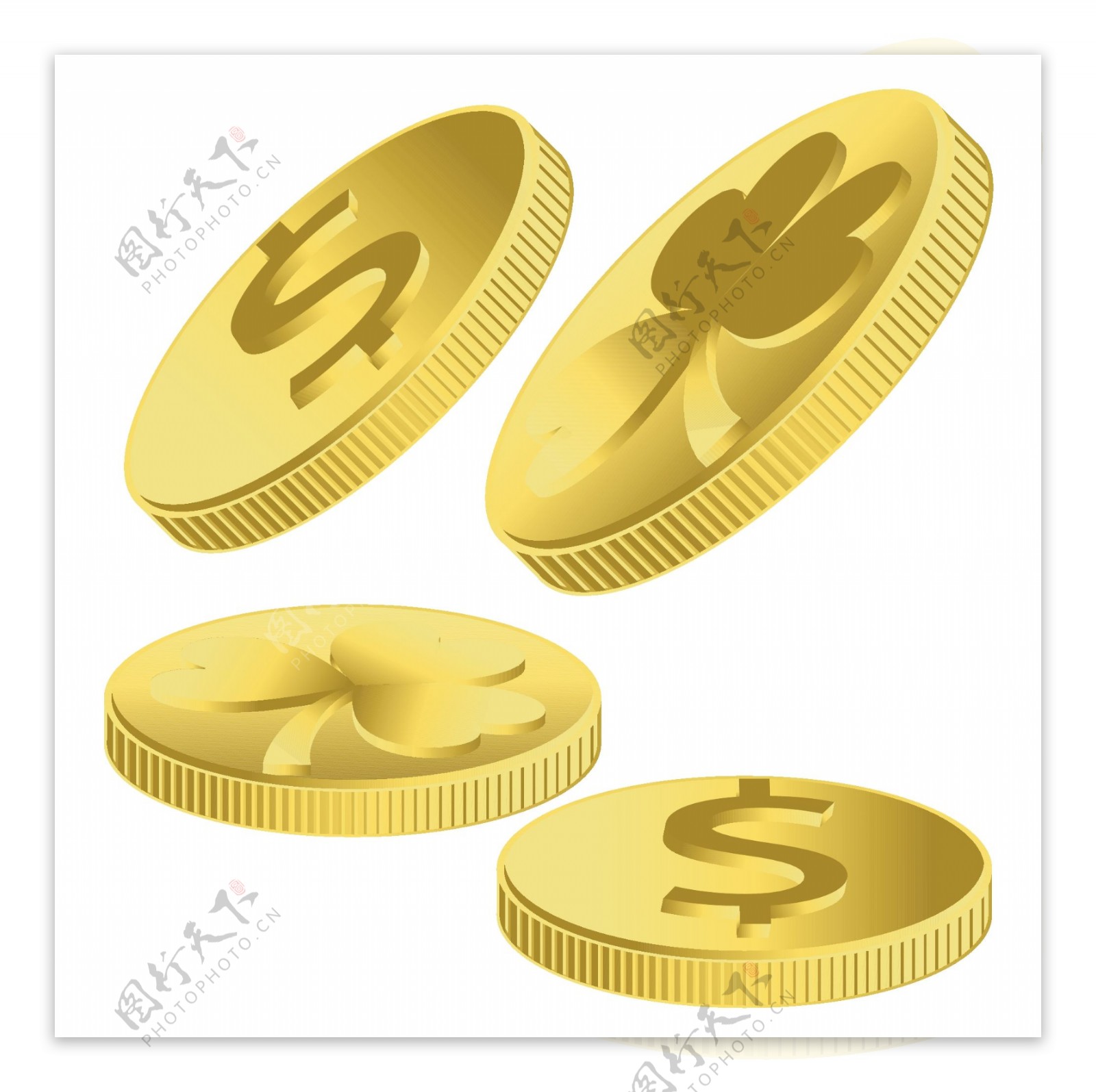 黄金三叶草和美元的硬币