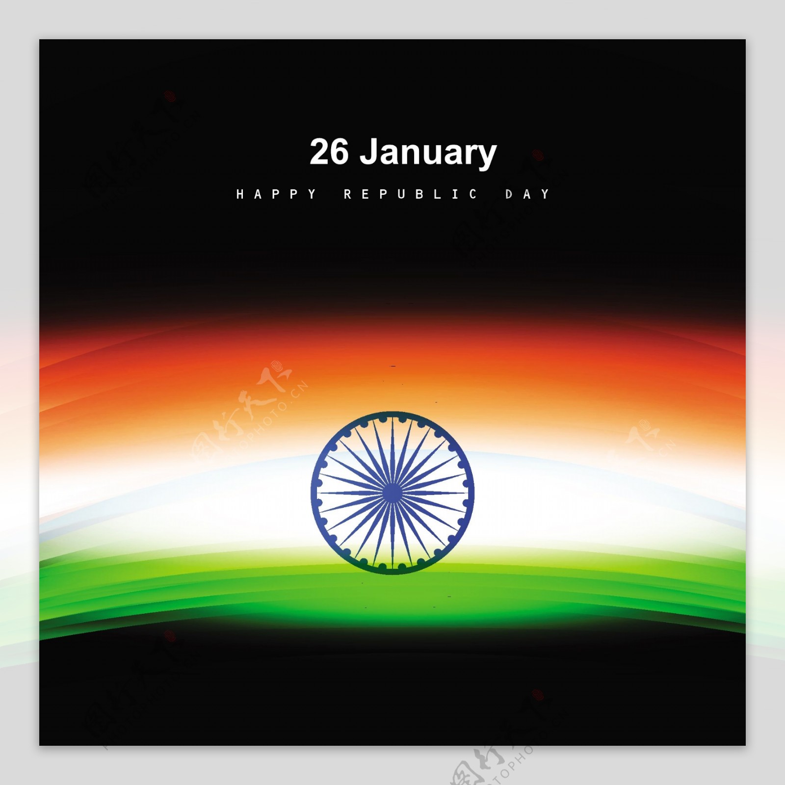三色发光的印度国旗卡