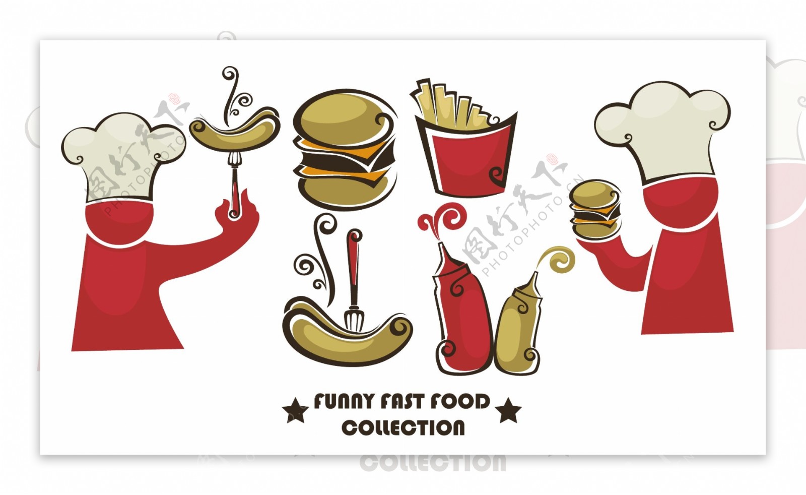 卡通厨师与食物图标设计