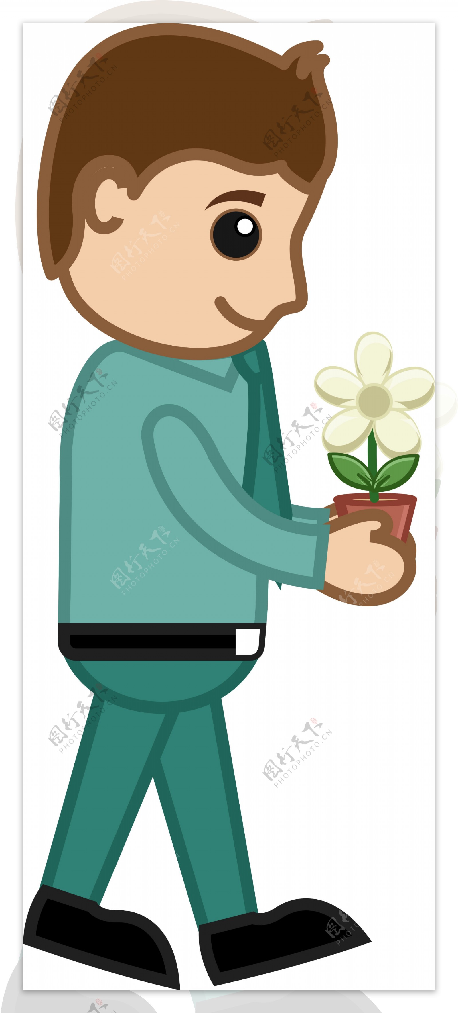 男人拿着一个小小的花卉植物的商业载体