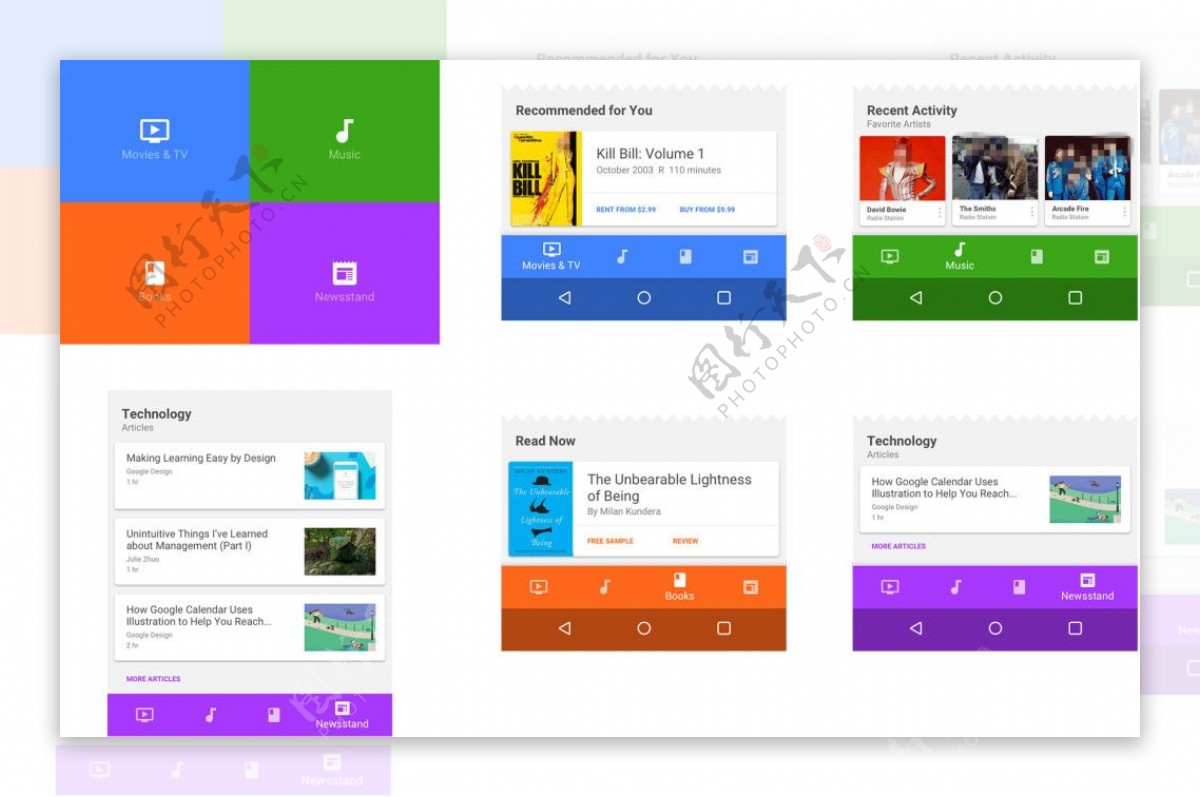 4枚安卓N底部导航移动手机APP界面UI