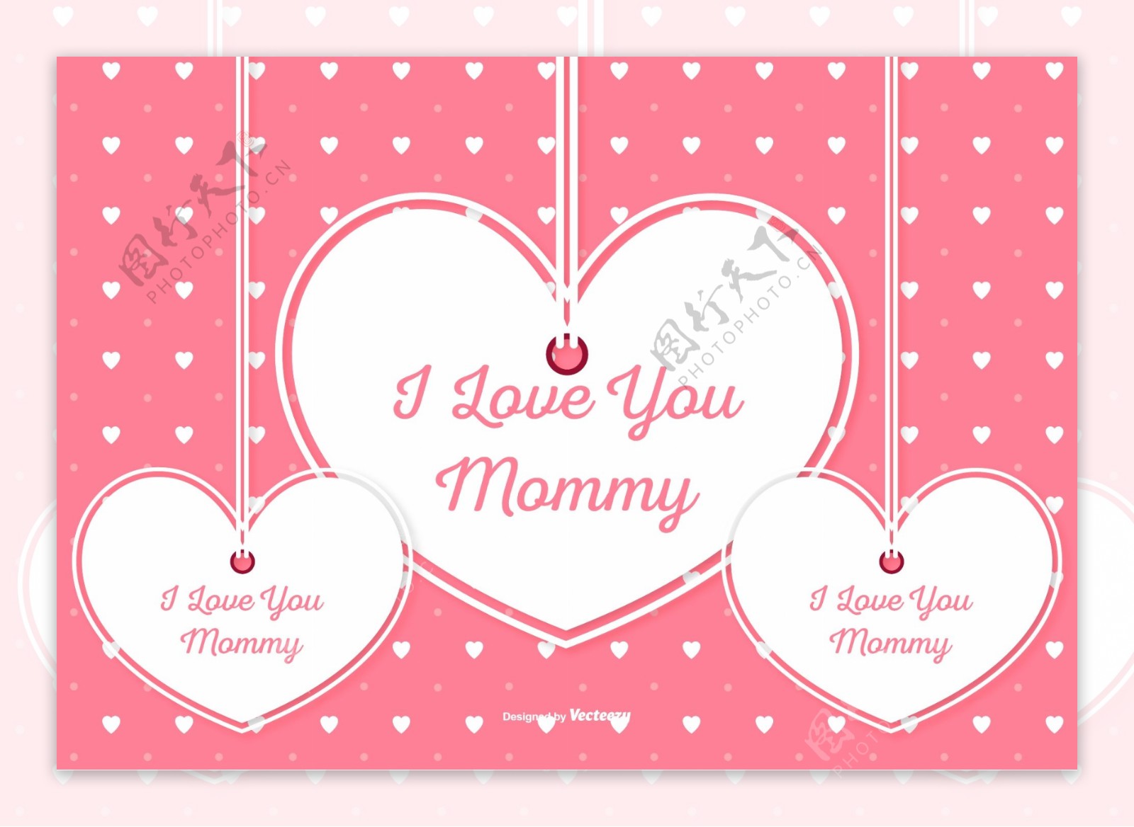 粉色爱心母亲节卡片