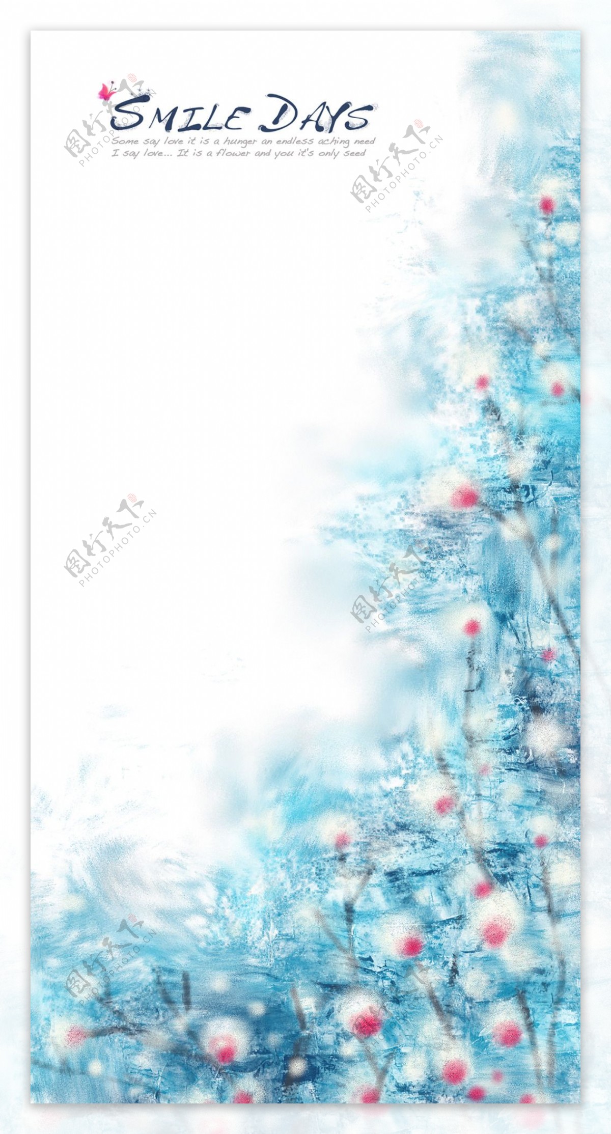 蓝色花草丛水彩画创意PSD分层素材