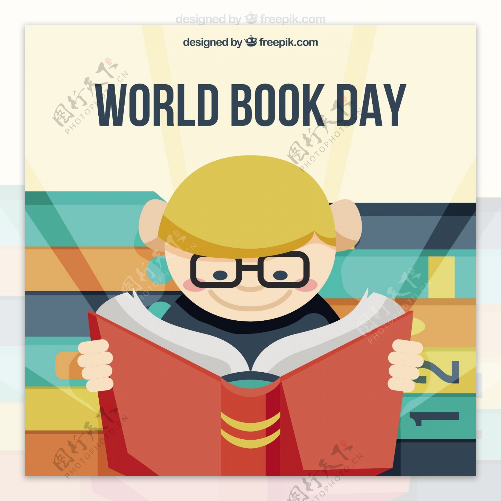 世界图书日男孩阅读的背景