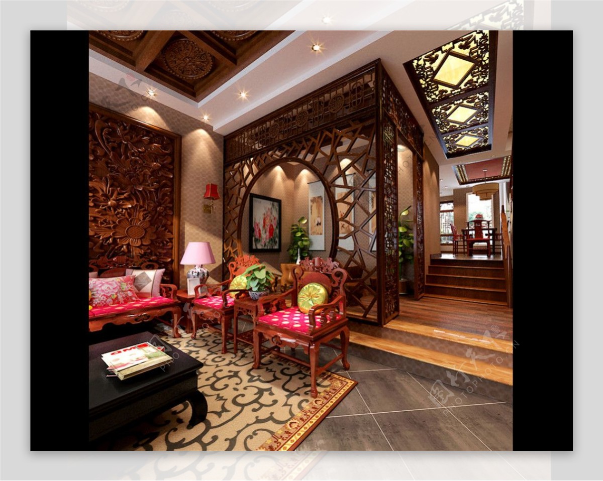 中式客厅3D模型设计