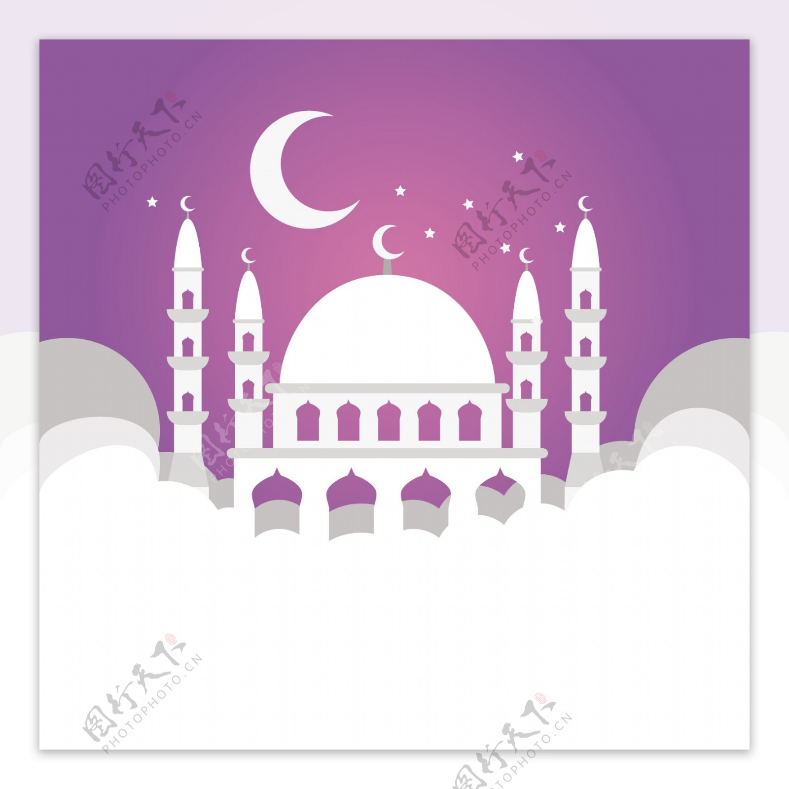 伊斯兰开斋节清真寺紫色星空背景