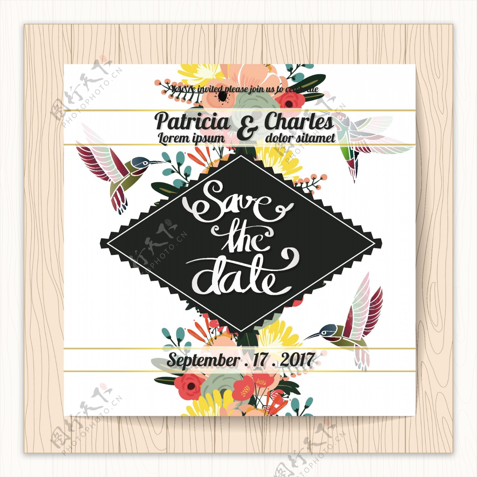 鲜花边框装饰图案婚礼邀请卡背景
