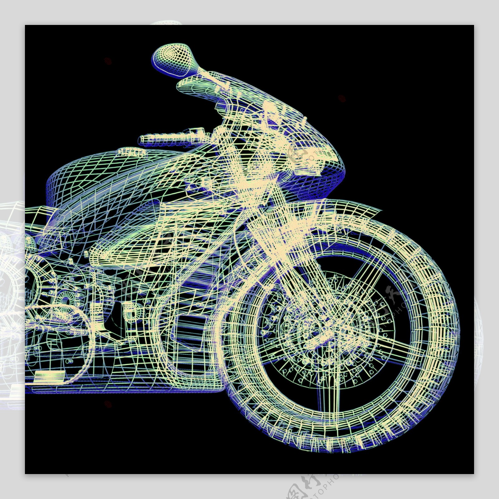 蓝色立体摩托车图片
