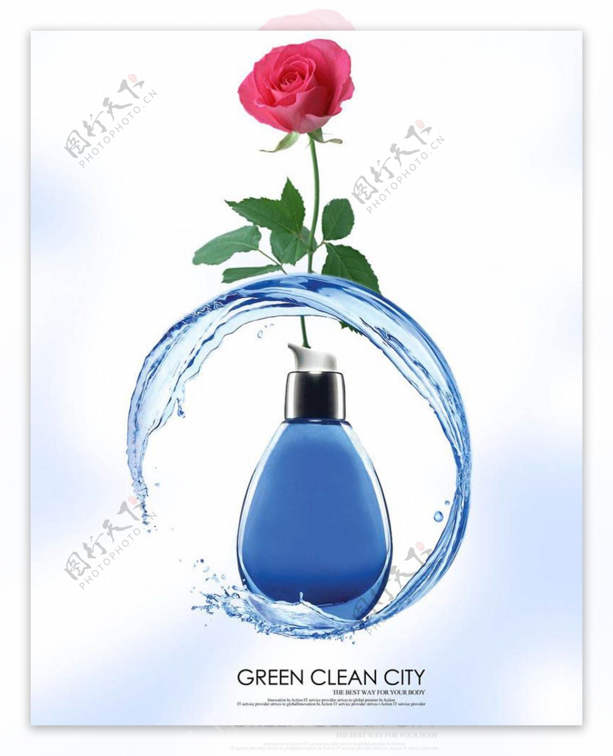 香水广告玫瑰玻璃瓶海报PSD