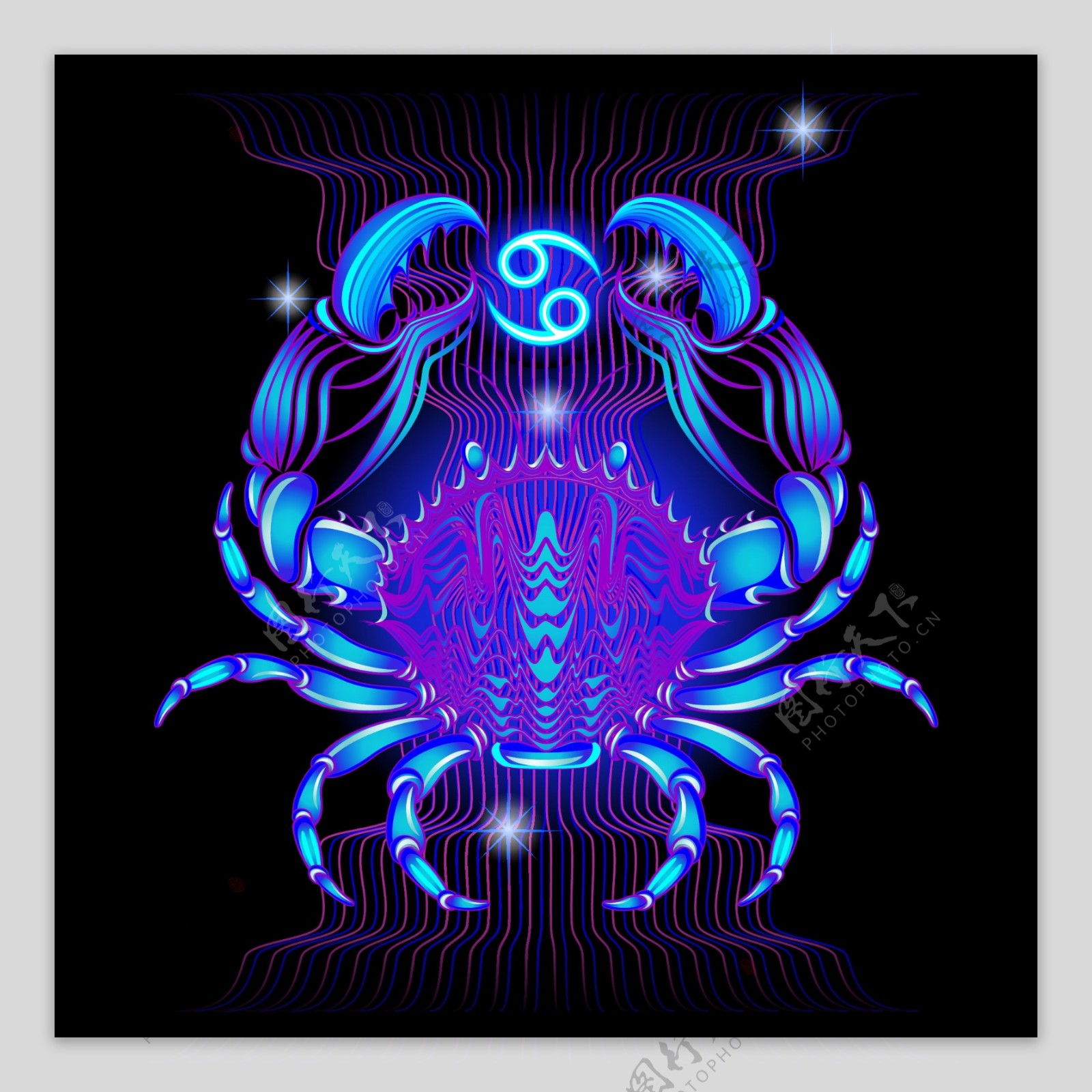 霓虹灯效果巨蟹座图案矢量素材