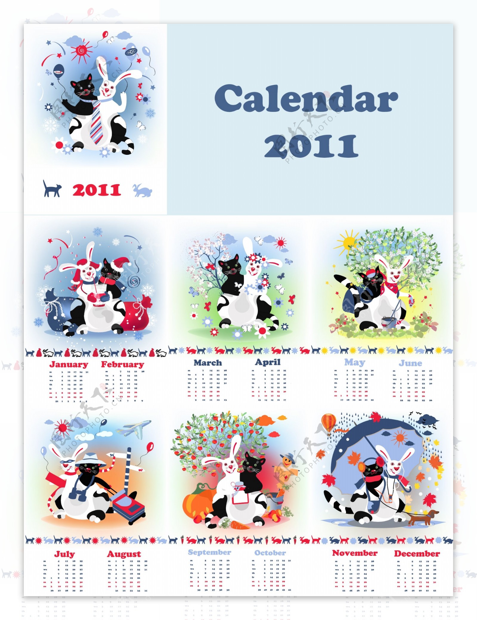 2011卡通兔子日历设计矢量素材