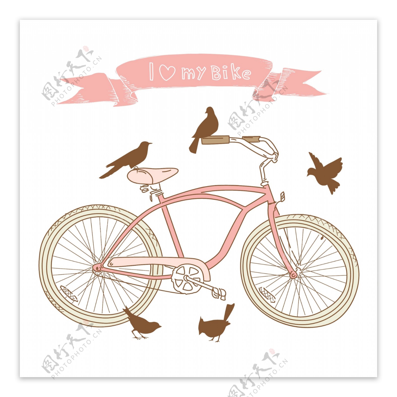 我的心我的自行车手工绘制的自行车和鸟